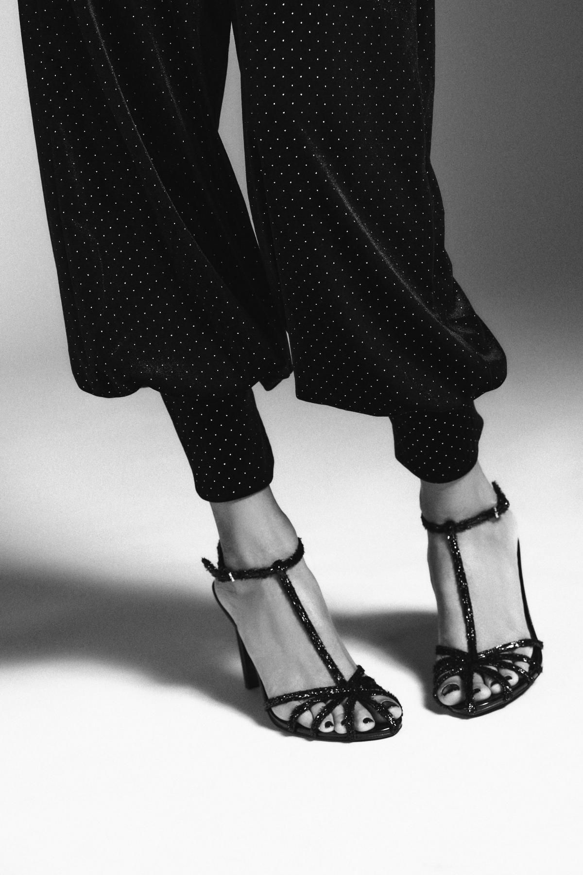 자라 글리터 벨벳 배기 팬츠 4772/404 BLACK - 상세 이미지 5