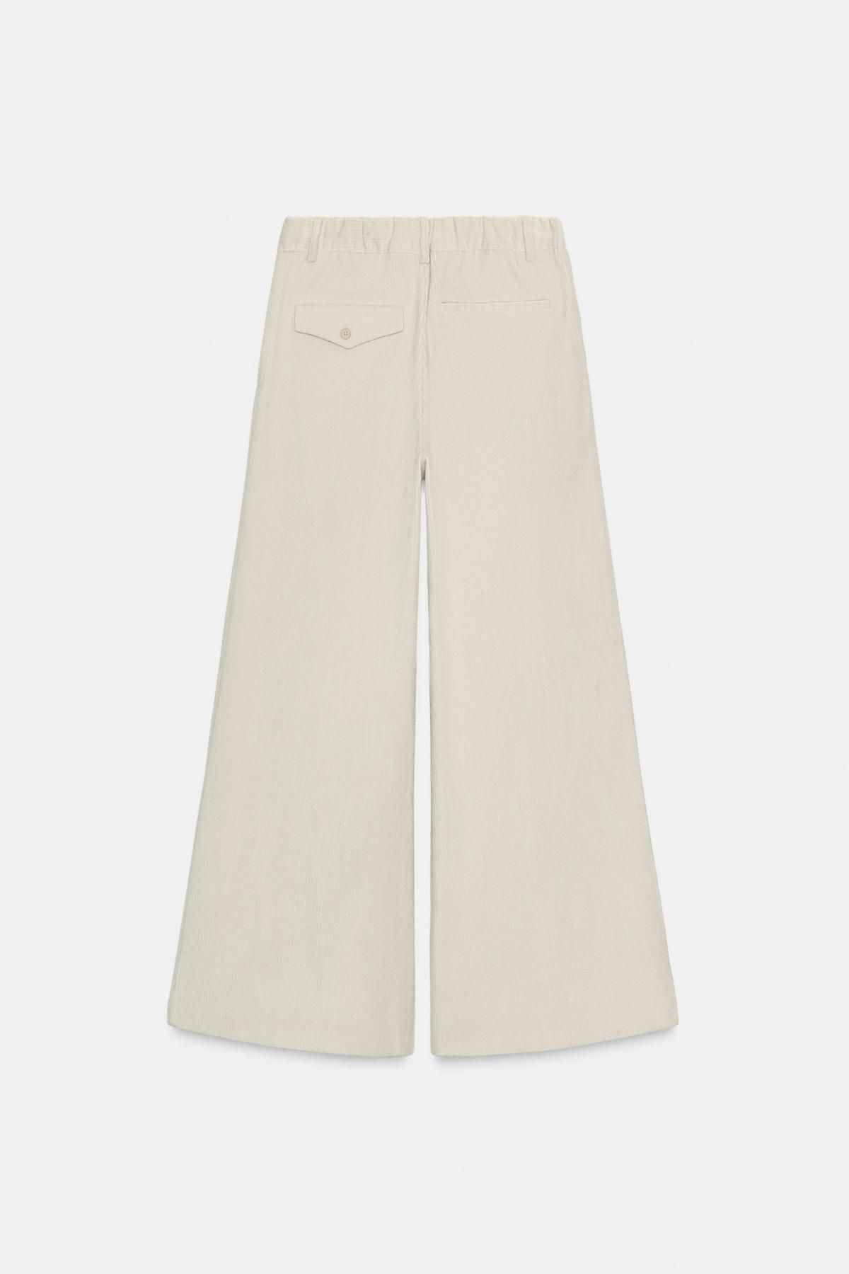 자라 코듀로이 와이드 스트레이트 팬츠 포켓 1255/573 OYSTER-WHITE - 상세 이미지 3