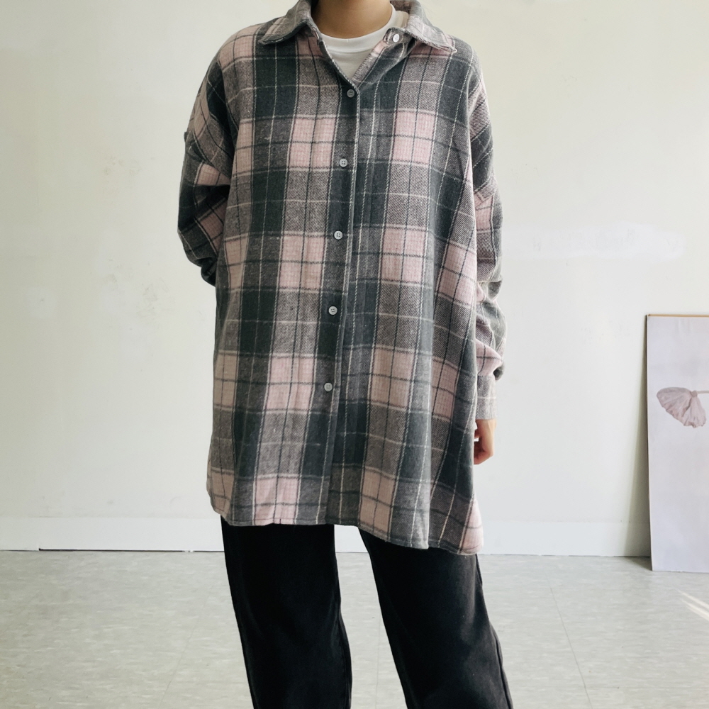 체크남방 체크셔츠 겨울 여성 오버핏 박시 남방 - 상세 이미지 3