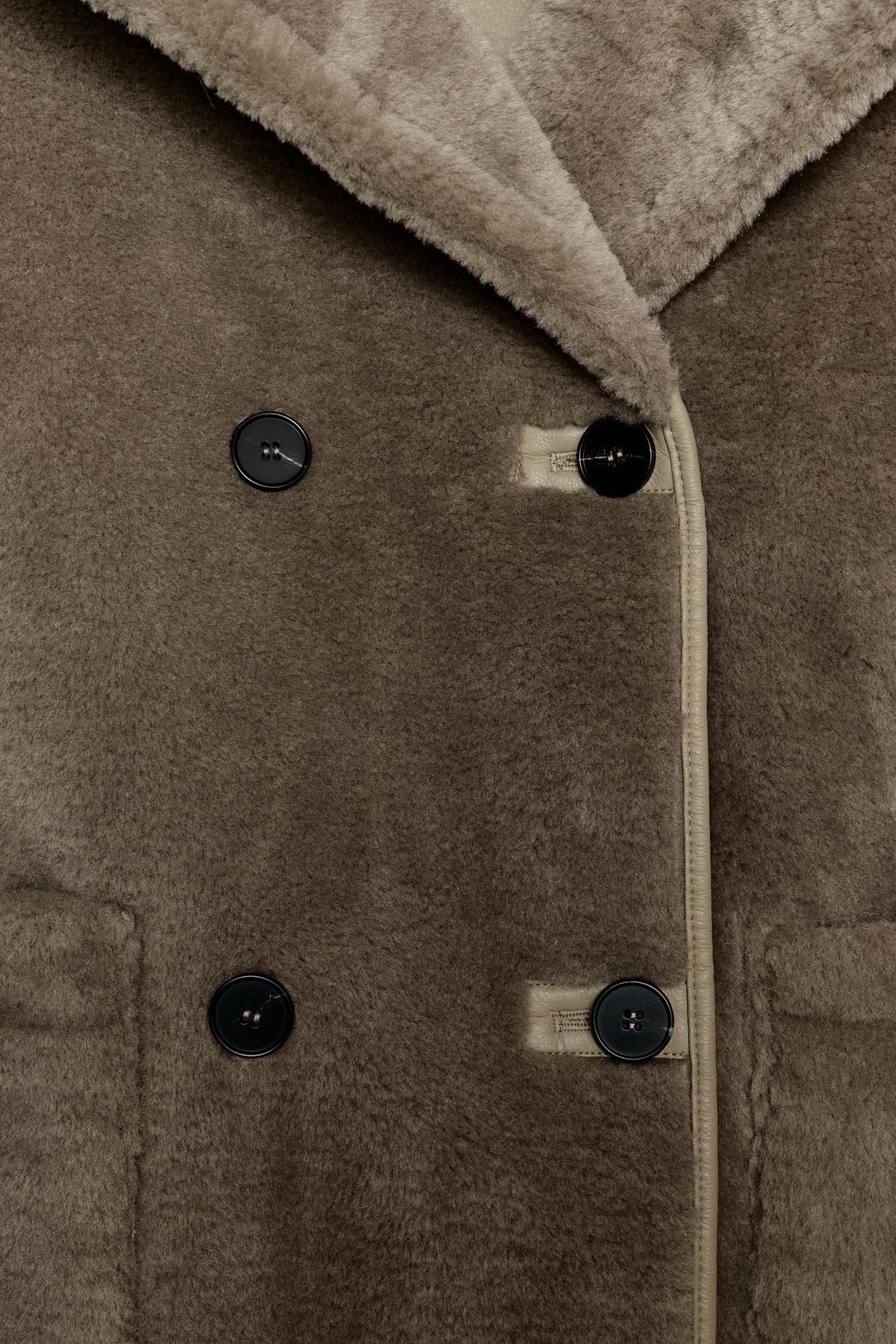 자라 리버서블 페이크퍼 레더 더블코트 8490/704 TAUPE GREY - 상세 이미지 4