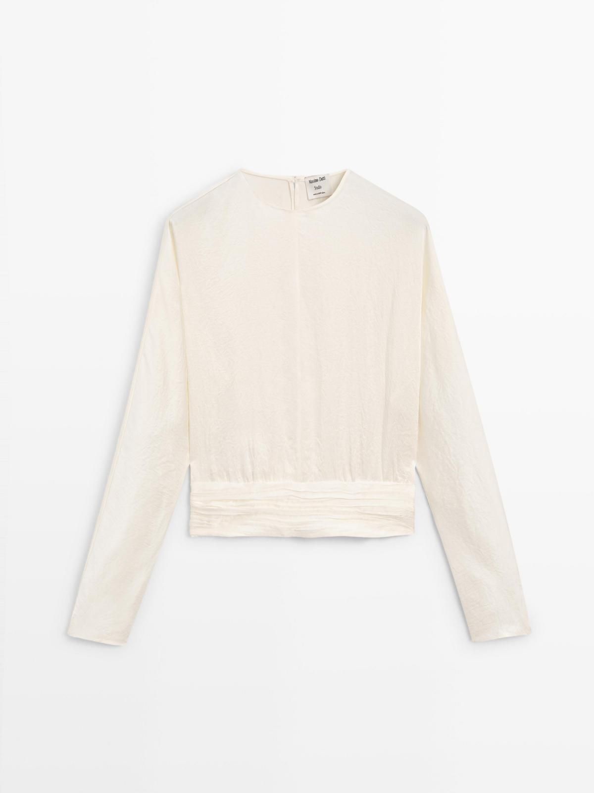마시모두띠 새틴 플루이드 블라우스 셔링 9311/950 BEIGE - 상품 이미지