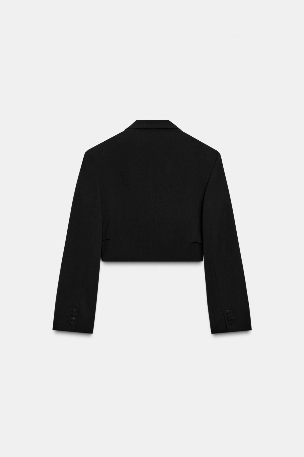 자라 블랙 크롭 재킷 숄더패드 플리츠 9859/827 BLACK - 상세 이미지 5