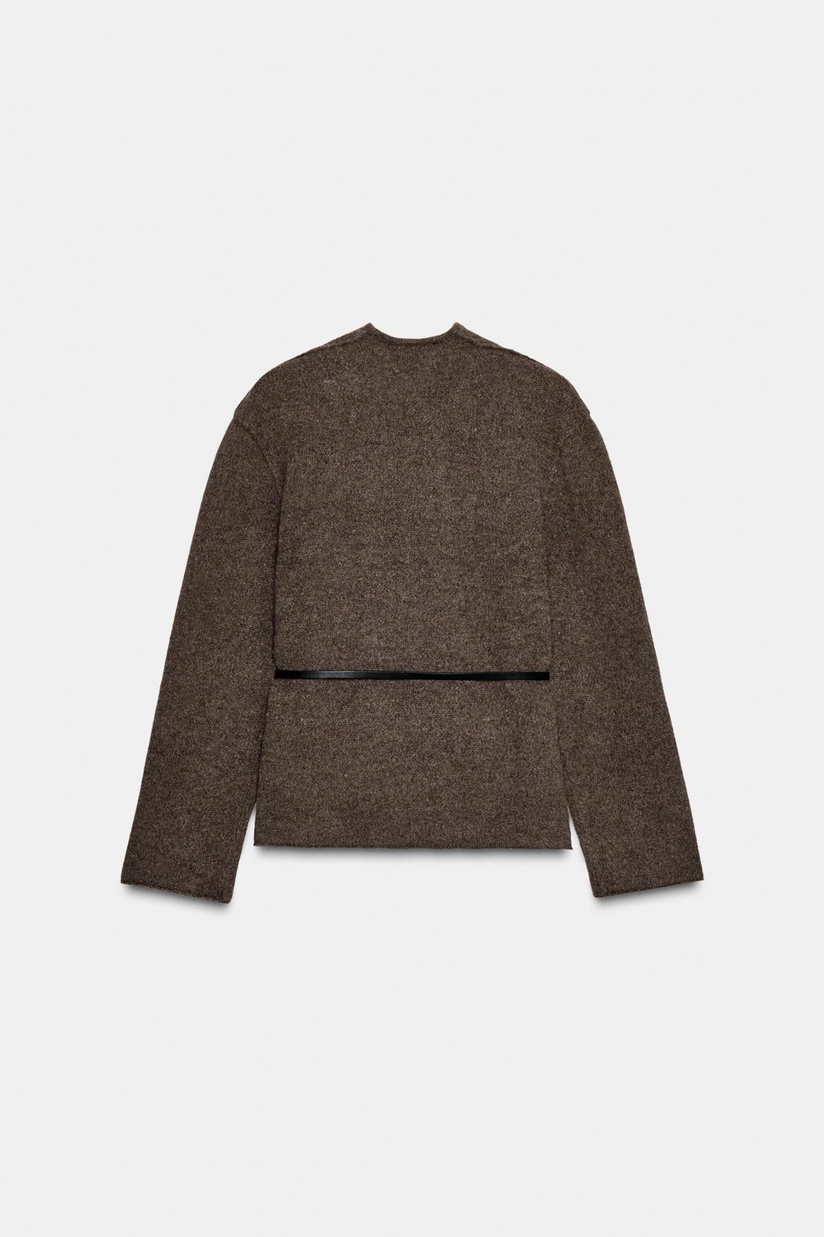 자라 프리미엄 울 브이넥 벨트 카디건 브라운 2893/205 BROWN / TAUPE - 상세 이미지 5