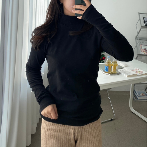 1+1 사방스판 기본 폴라 면 티 긴팔 반목 이너 롱 티셔츠 이미지 6