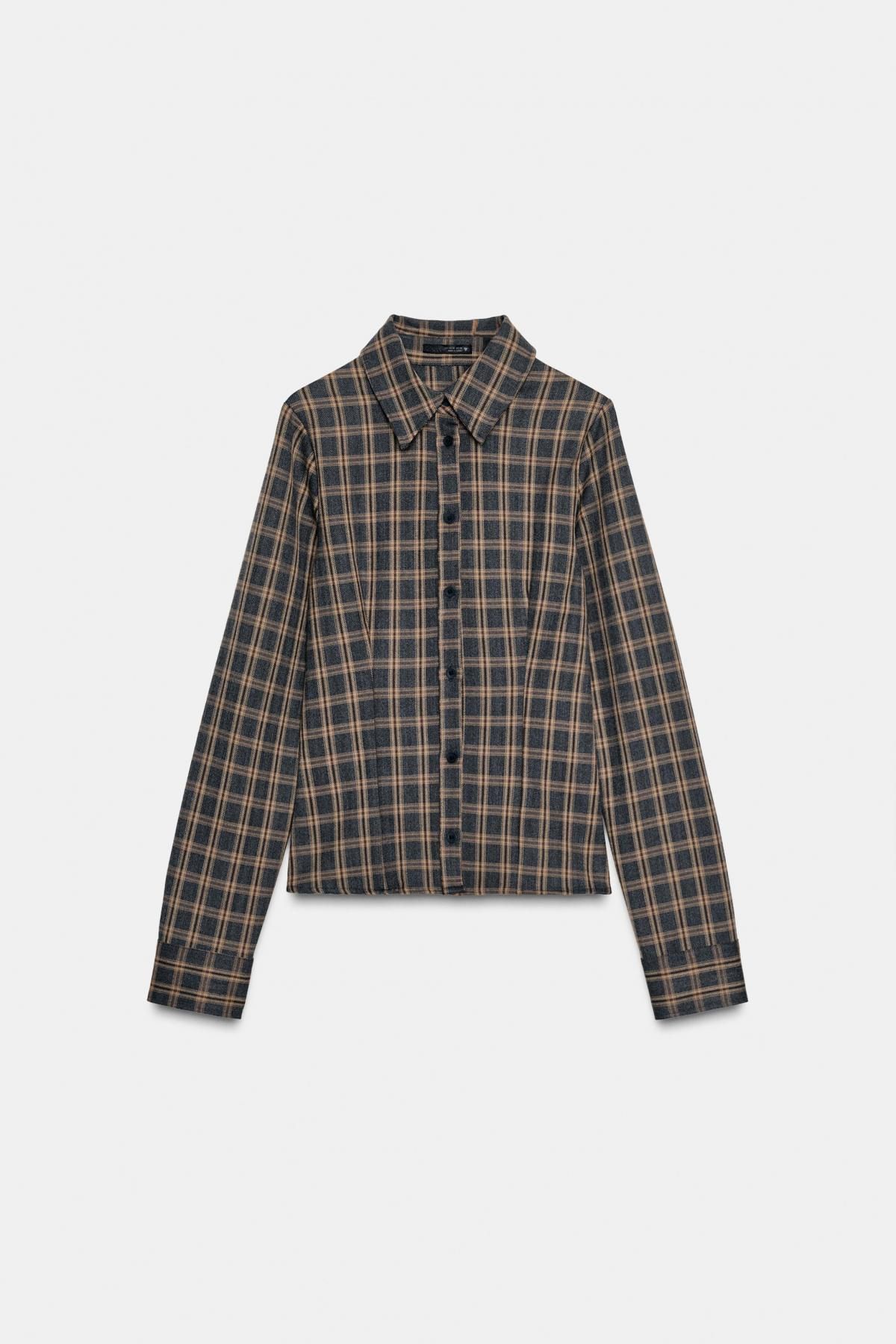 자라 체크 패턴 슬림핏 긴팔 셔츠 3152/198 GREY / TAN - 상품 이미지
