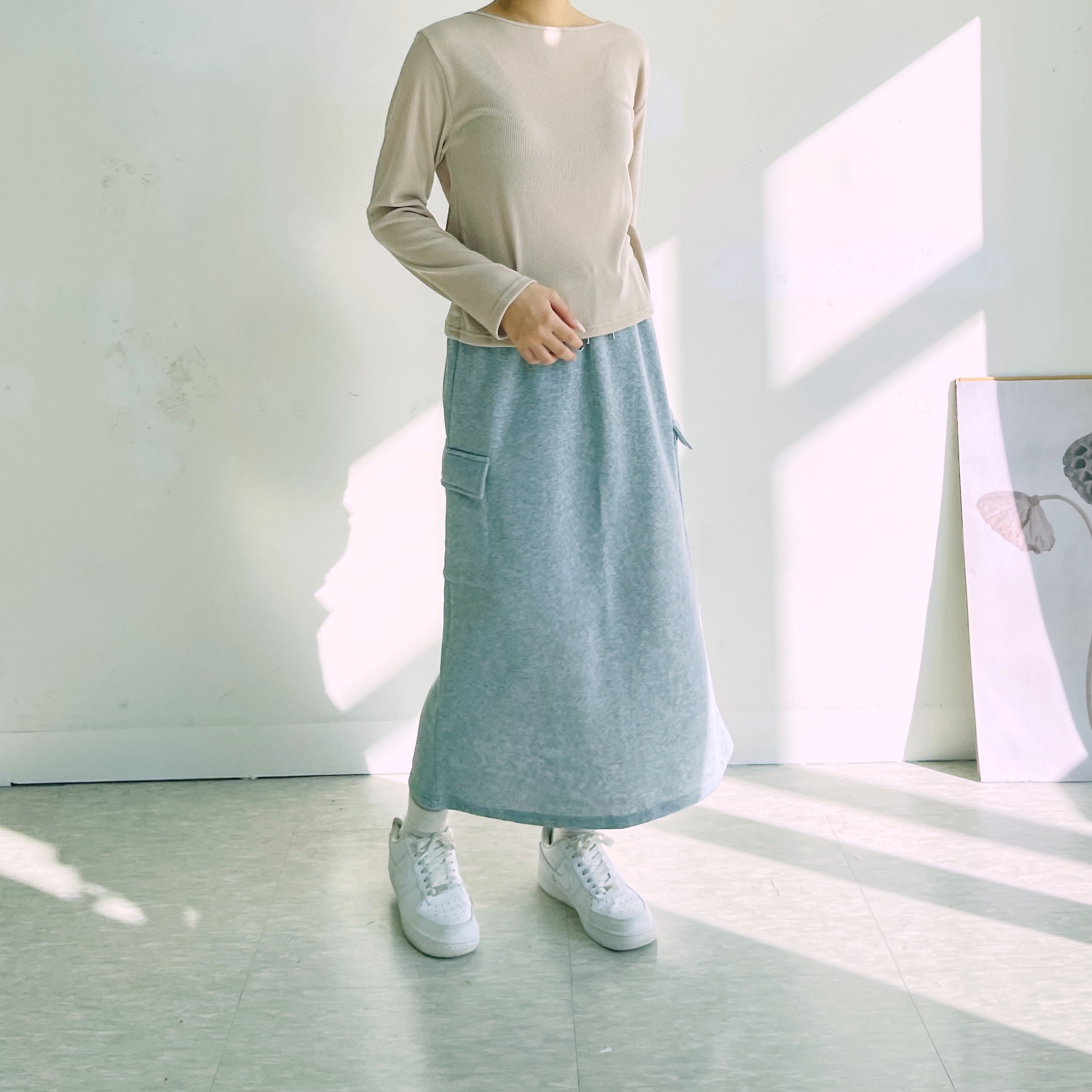 기모롱스커트 겨울롱스커트 카고 밴딩 뒷트임 치마 - 상세 이미지 2