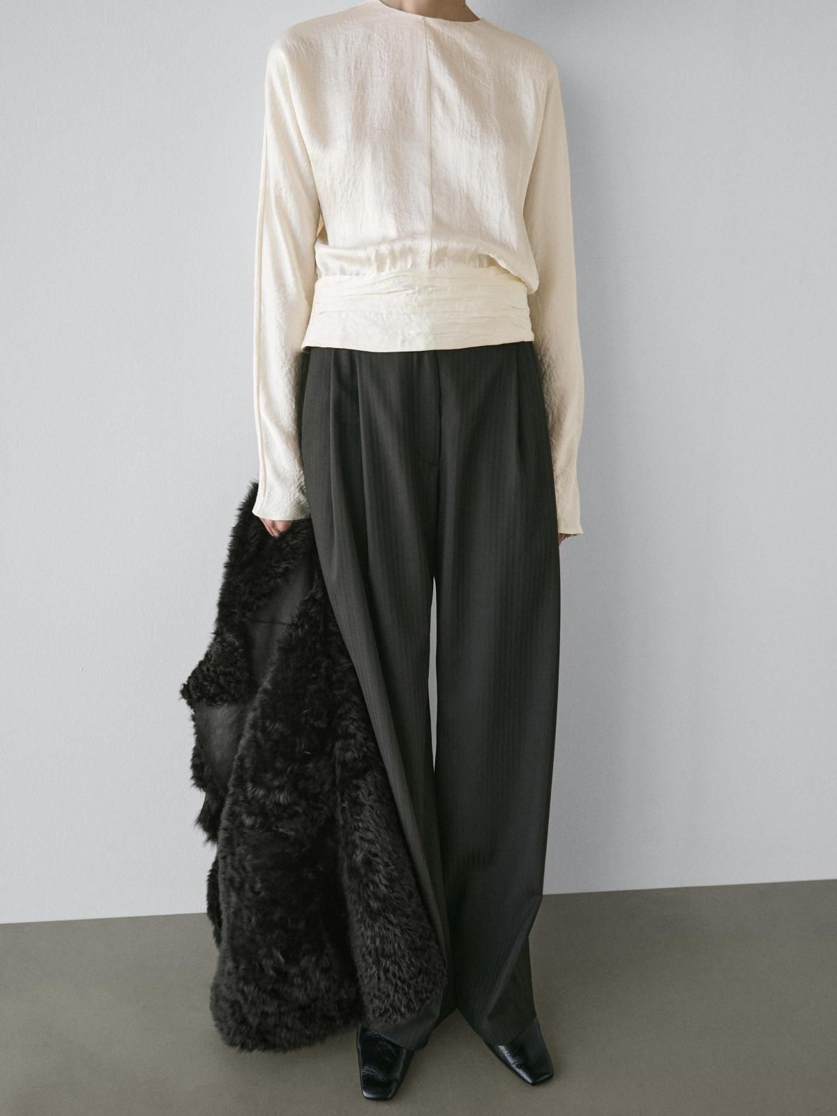 마시모두띠 와이드핏 스트라이프 슬랙스 팬츠 9011/951 BLACK - 상세 이미지 3