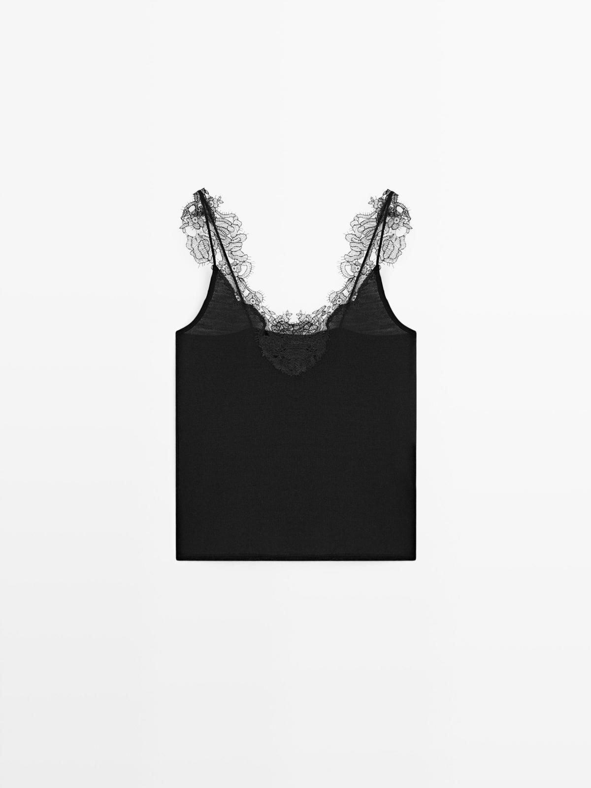 마시모두띠 레이스 트림 스트랩 니트 탑 6269/522 BLACK - 메인 이미지