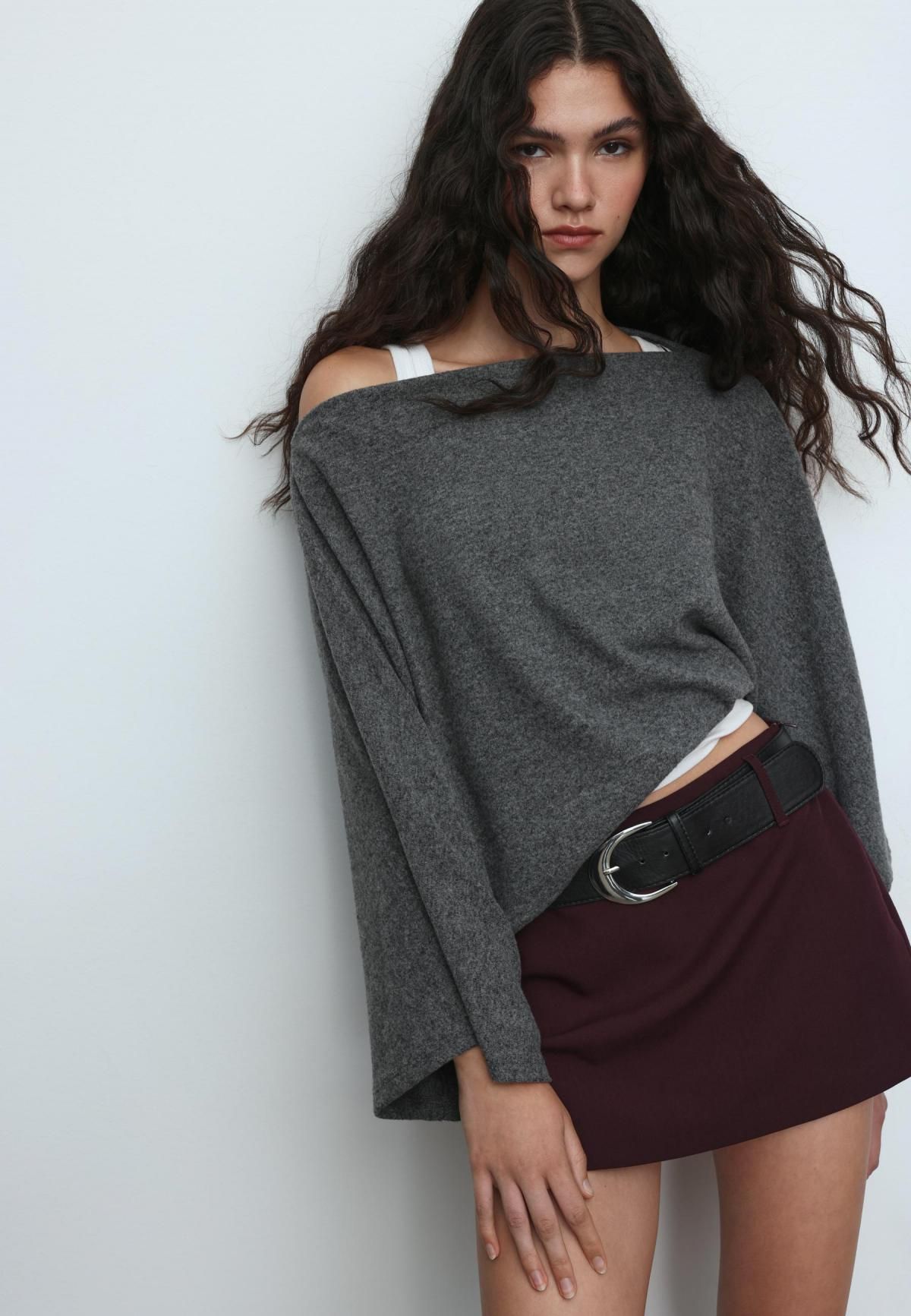 스트라디바리우스 그레이 보트넥 케이프 탑 2707/274 DARK GREY - 상세 이미지 5