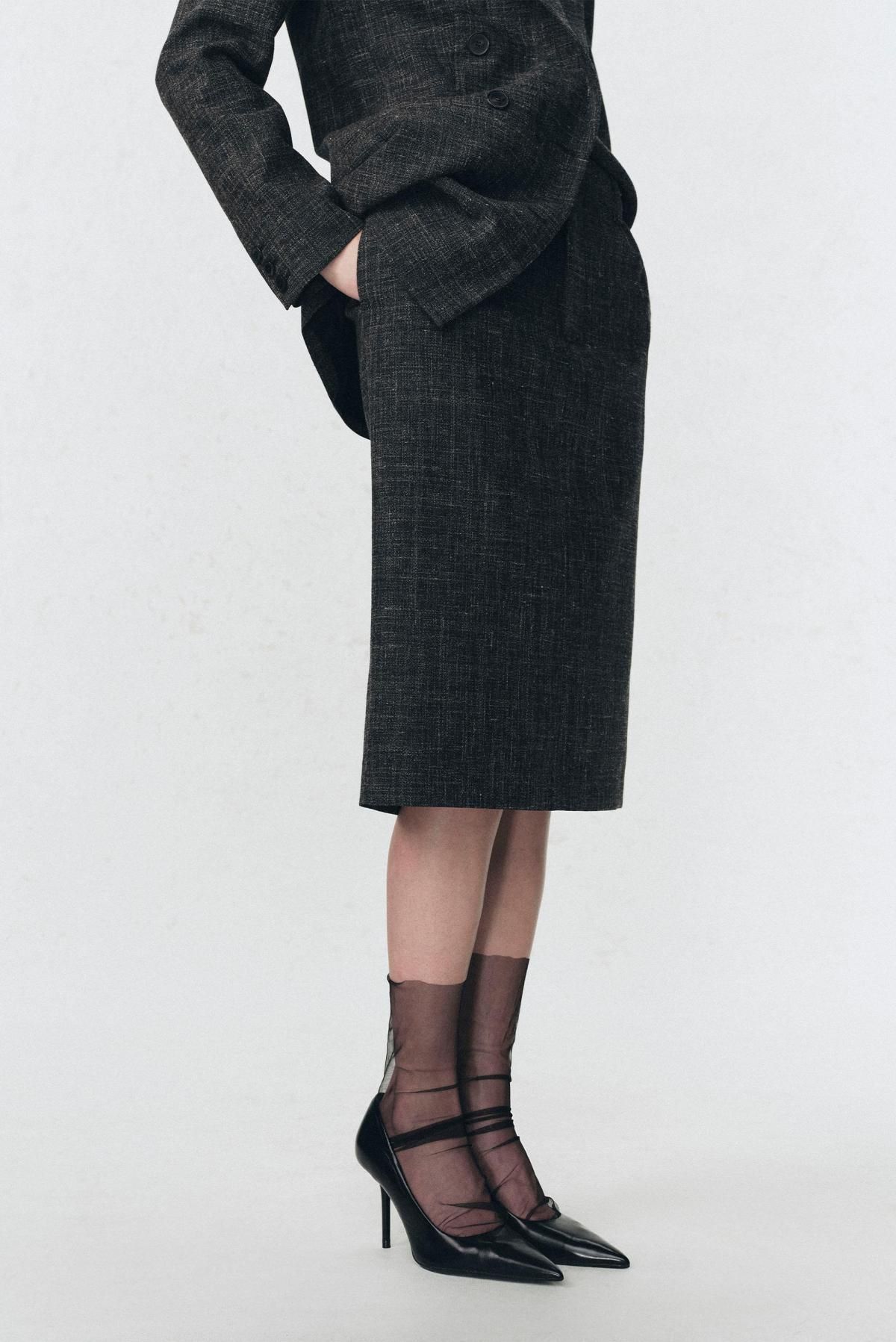 자라 울혼방 펜슬 미디 스커트 X 소시오츠키 9753/882 GREY MARL - 상세 이미지 5