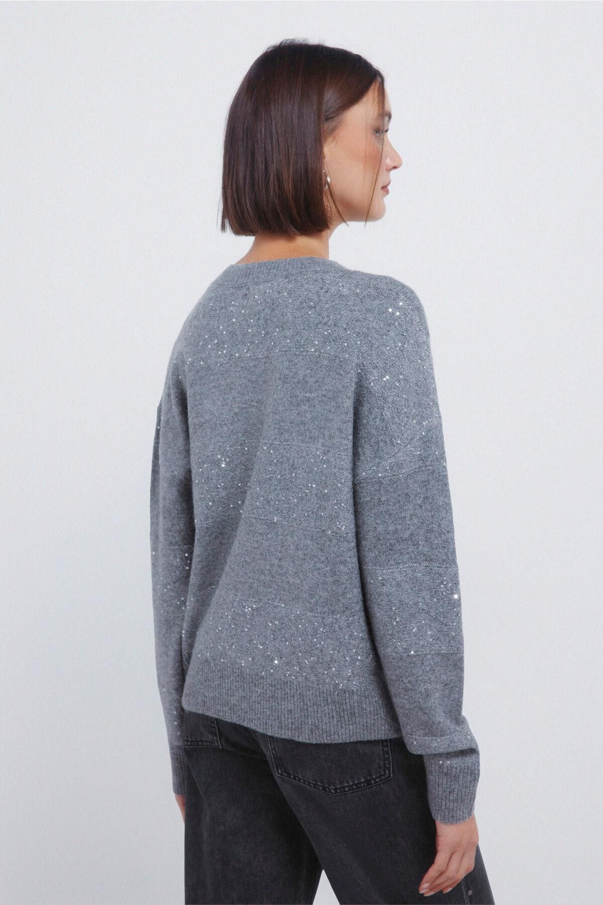 스프링필드 글리터 시퀸 라운드넥 니트 스웨터 1332655 NEGRO - 상세 이미지 4