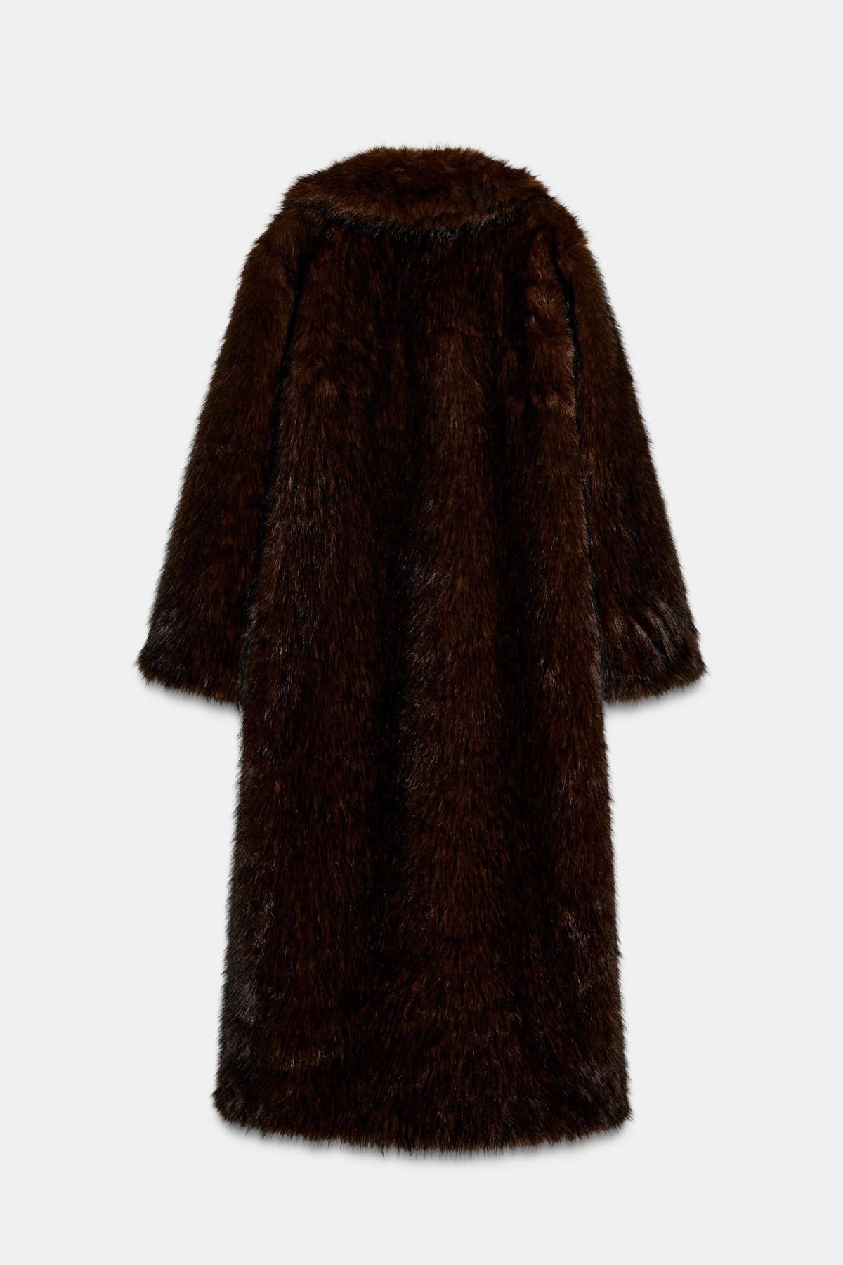 자라 페이크 퍼 롱 코트 브라운 1255/724 MINK - 상세 이미지 3