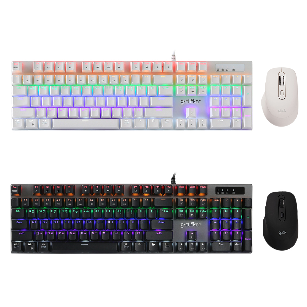 지클릭커 GMK-514 104키 풀배열 게이밍 기계식 키보드 마우스 세트 화이트 적축 - 상세 이미지 2