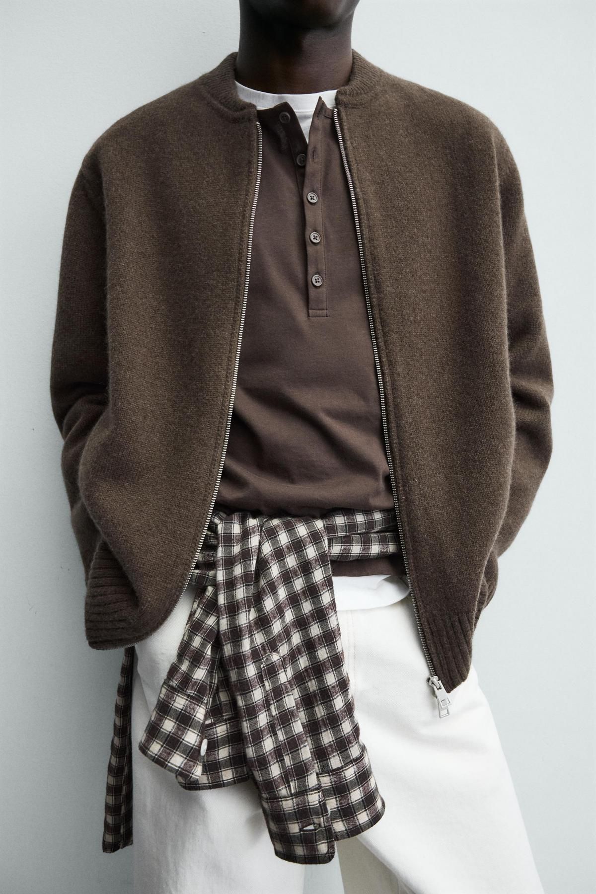 자라 브라운 울 테크니컬 집업 니트 재킷 2893/352 BROWN / TAUPE 이미지 6