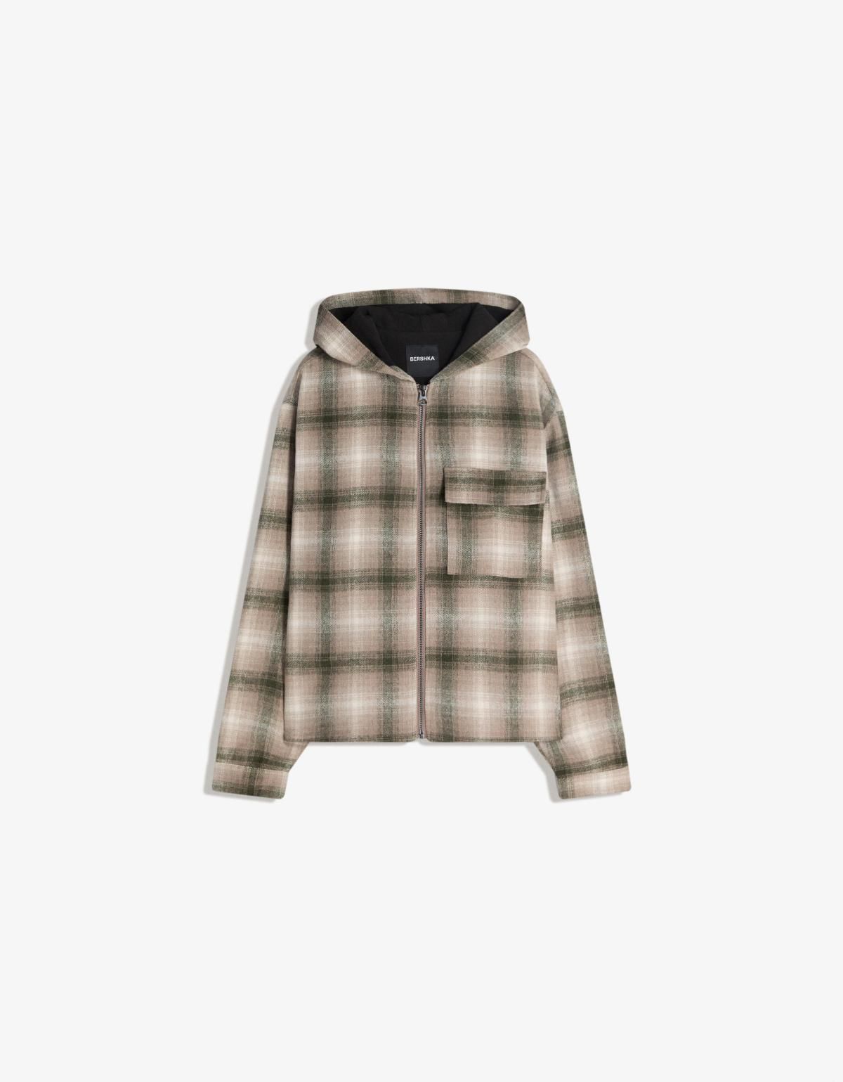 버쉬카 박시핏 플리스 체크 오버셔츠 6865/710 KHAKI - 메인 이미지