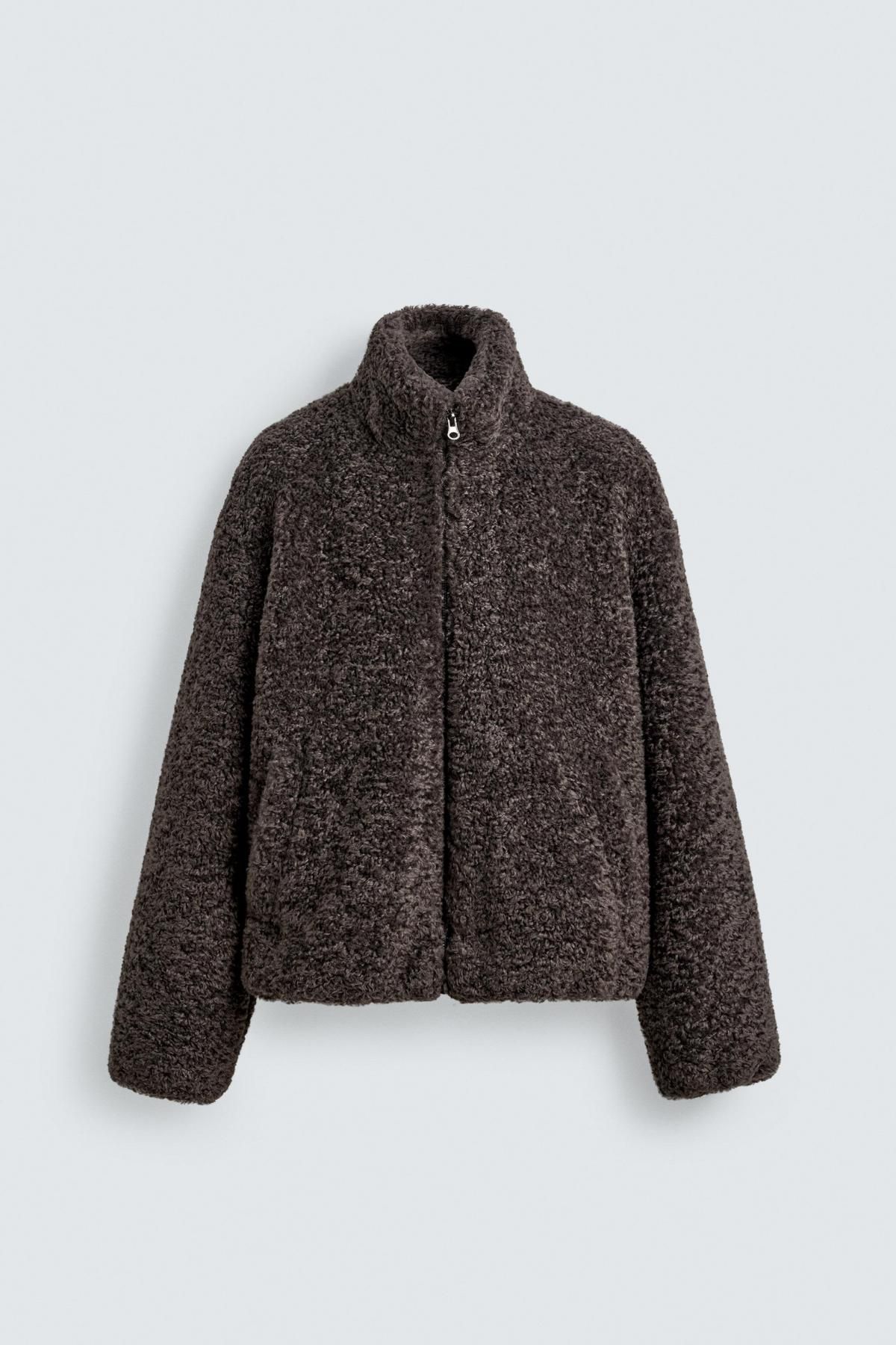 자라 페이크 시어링 집업 재킷 0993/200 BROWN / GREEN - 상품 이미지