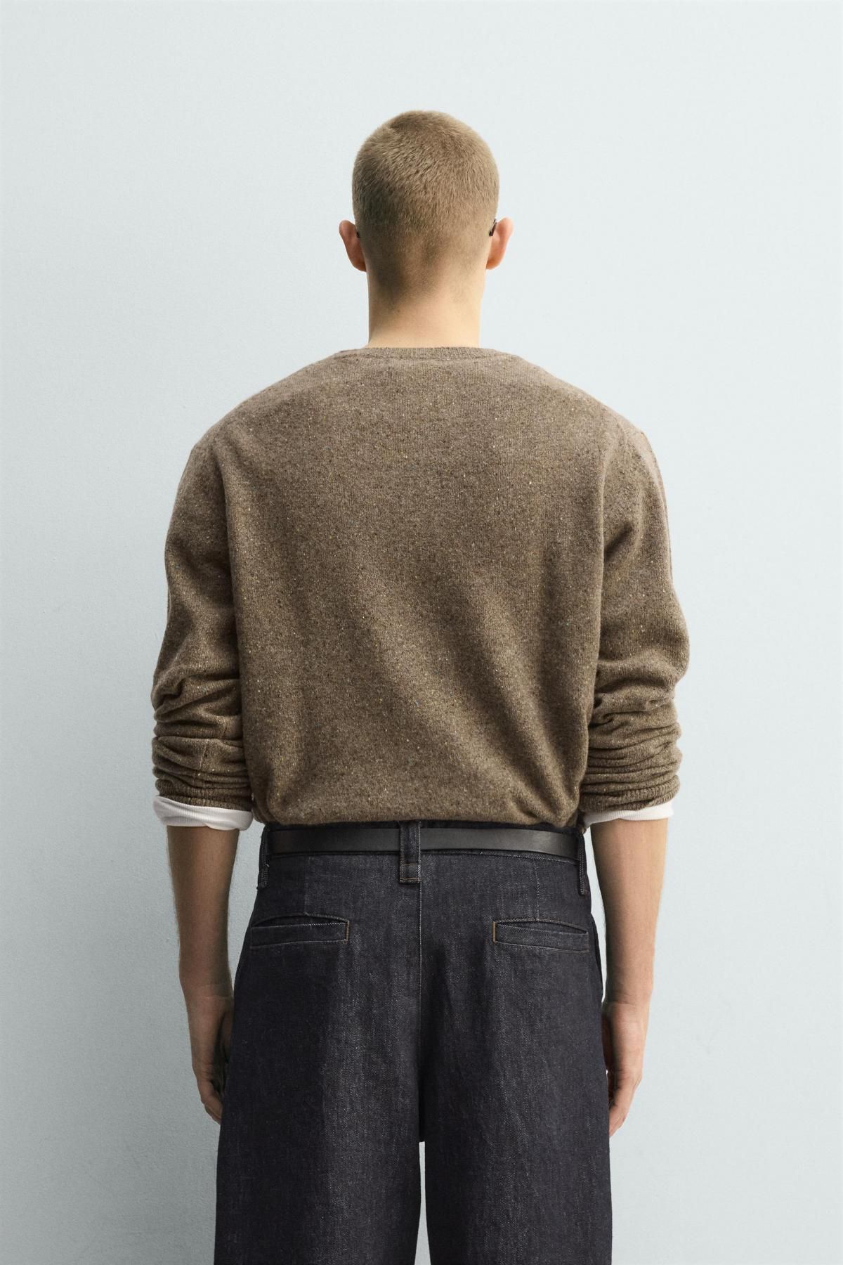 자라 브이넥 울 니트 스웨터 브라운 2893/369 BROWN / TAUPE - 상세 이미지 4