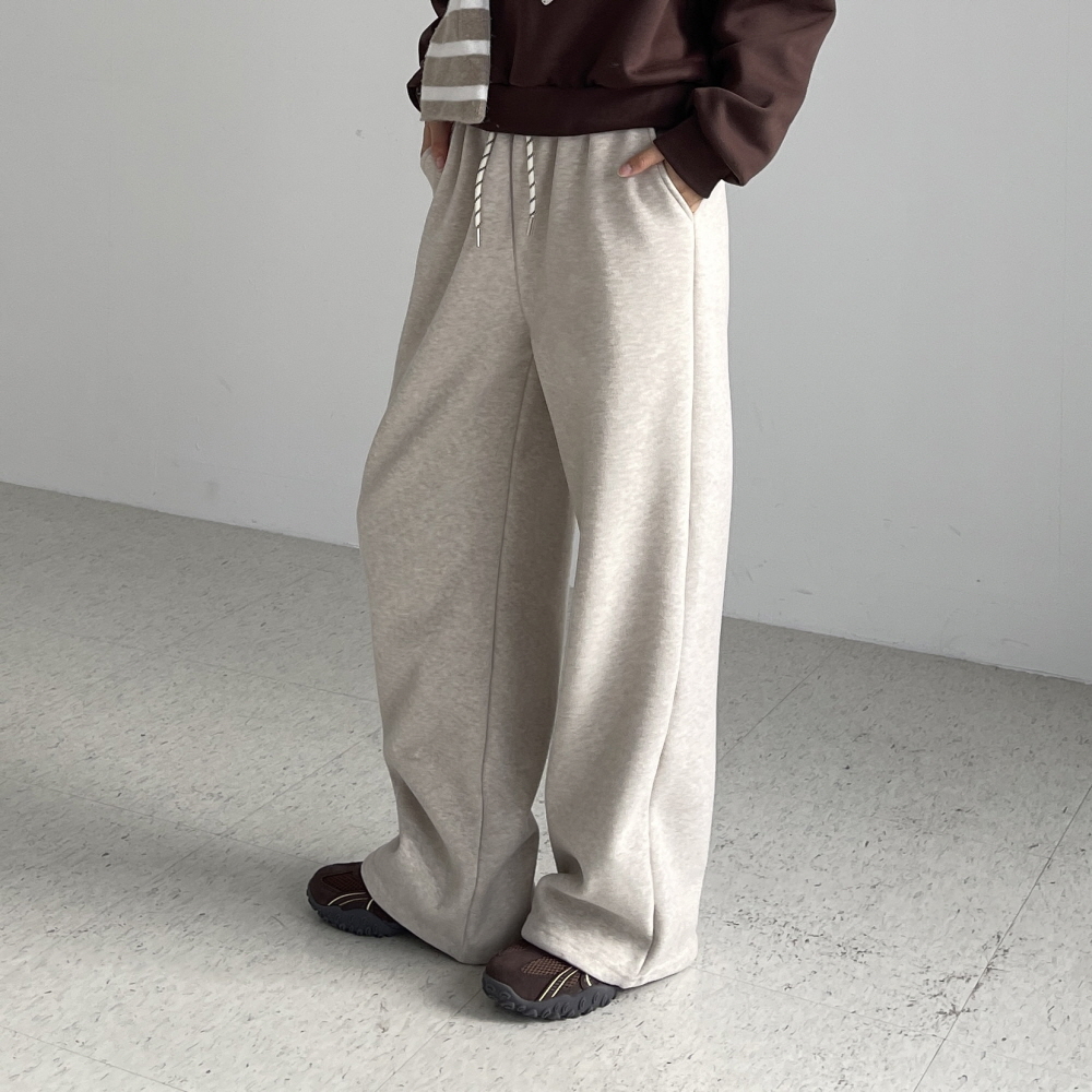 융기모바지 여성 겨울 밴딩 세미와이드 일자핏 통바지 베이지 차콜 블랙 웜가드 융기모팬츠 - 상세 이미지 3