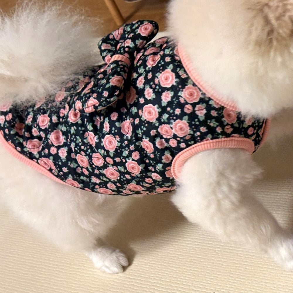 강아지 할매 레트로 장미 김장조끼 S에서 2XL 애견의류 반려견 겨울 조끼 블랙 - 상품 이미지