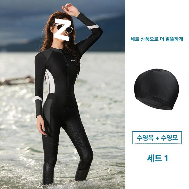 여성용 네오프렌 잠수복 긴팔 긴바지 서핑 수영 스노클링 드라이슈트 블랙 S 35~45kg 이미지 7