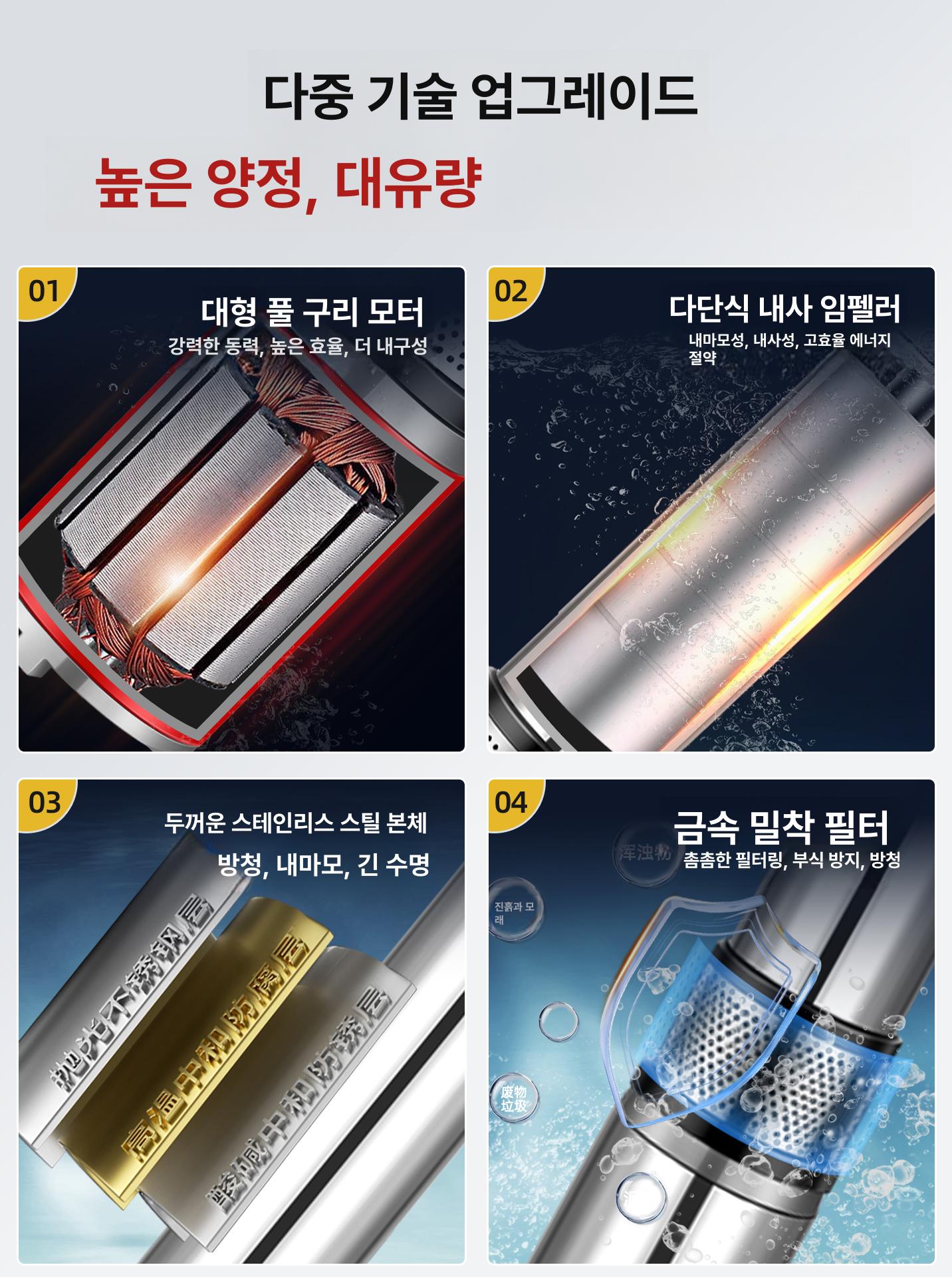 수중 펌프 우물 잠수정 오물 배수용 심정용 지하수 가정용 농수 750W 4날개 48-60V 12m A - 상세 이미지 5