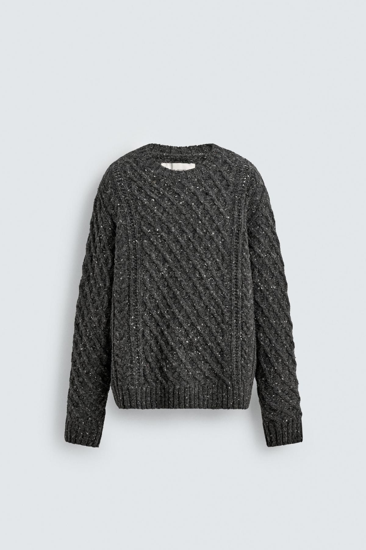 자라 프리미엄 울 케이블 니트 스웨터 2142/319 DARK GREY MARL - 상품 이미지