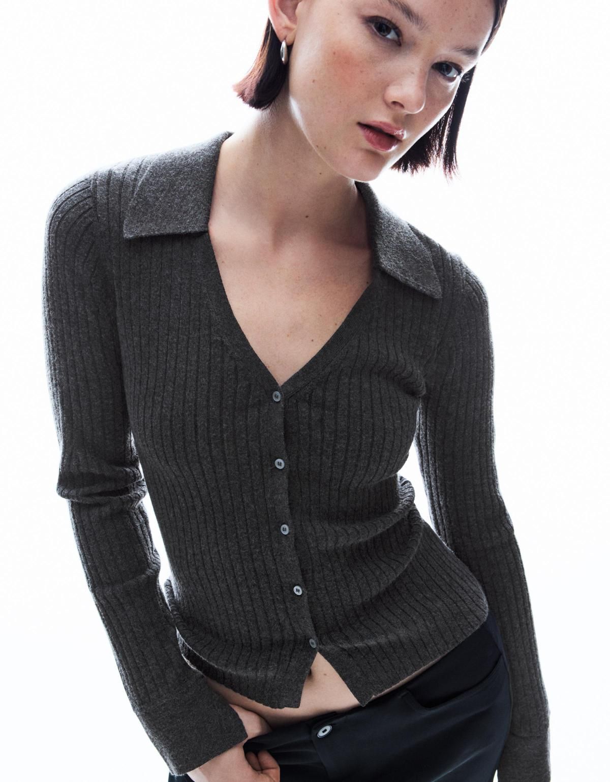 버쉬카 폴로카라 골지 가디건 0018/663 DARK GREY - 상세 이미지 5