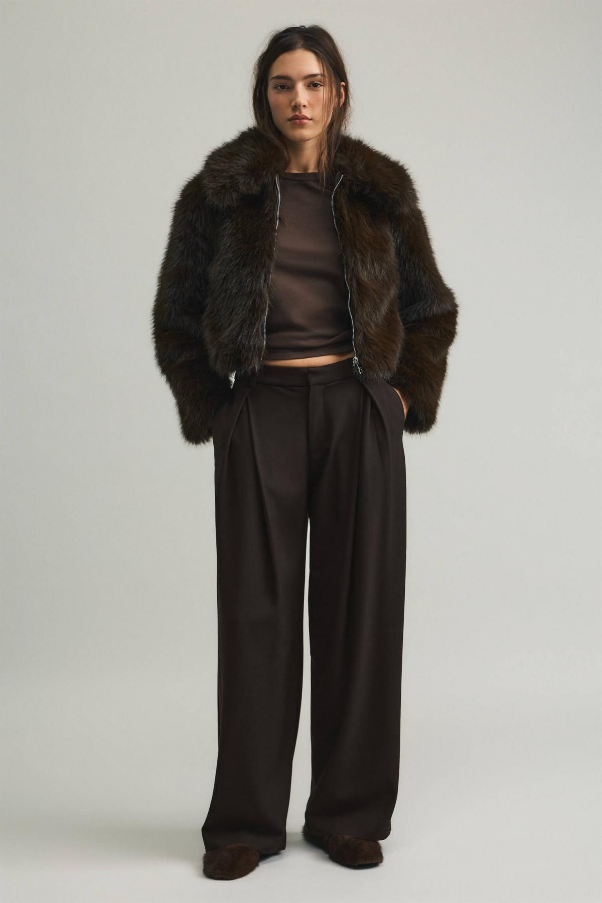 풀앤베어 와이드 플리츠 스마트 팬츠 3670/318 BROWN - 상세 이미지 3