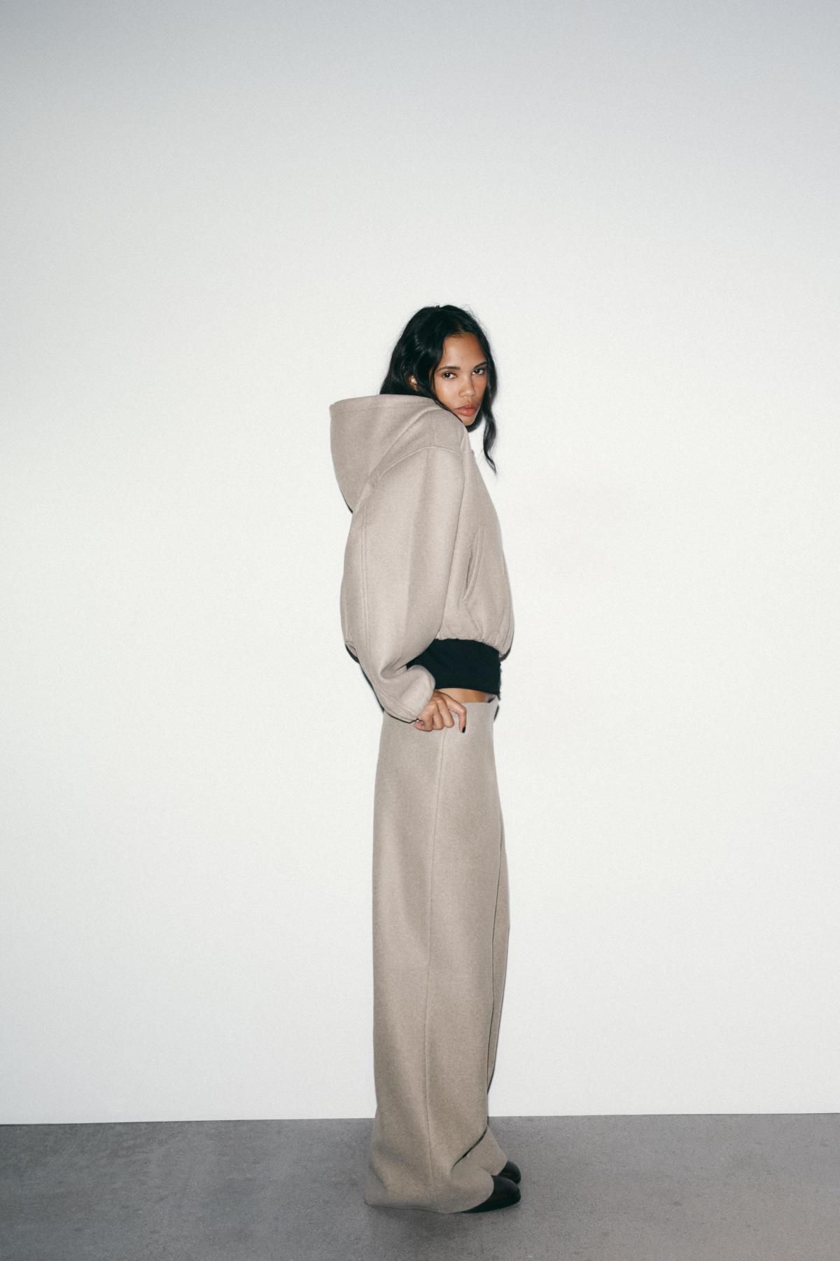 자라 소프트 하이웨이스트 와이드 팬츠 1255/562 BROWN / TAUPE - 상세 이미지 4