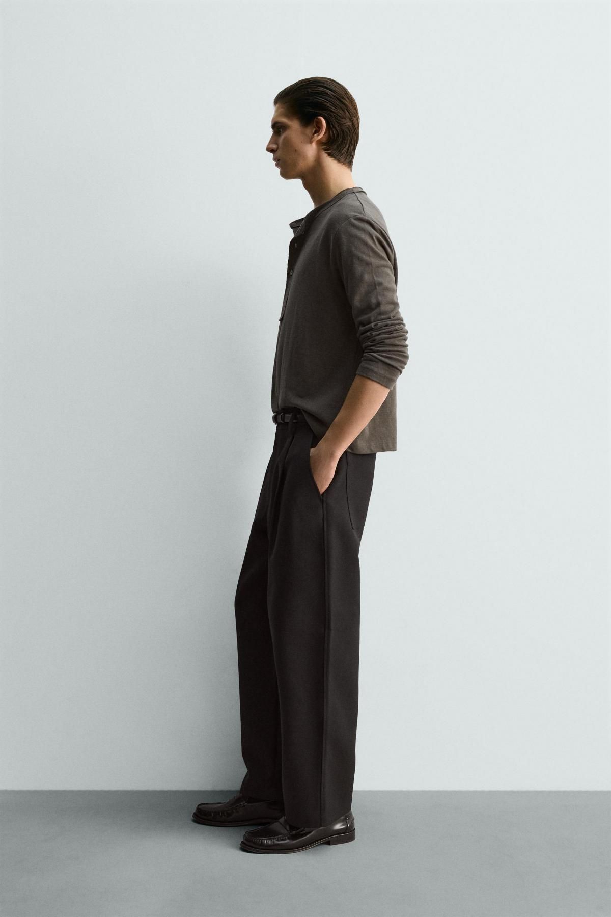 자라 테크니컬 릴랙스핏 헨리넥 긴팔 티셔츠 3992/412 OLIVE GREEN - 상세 이미지 5