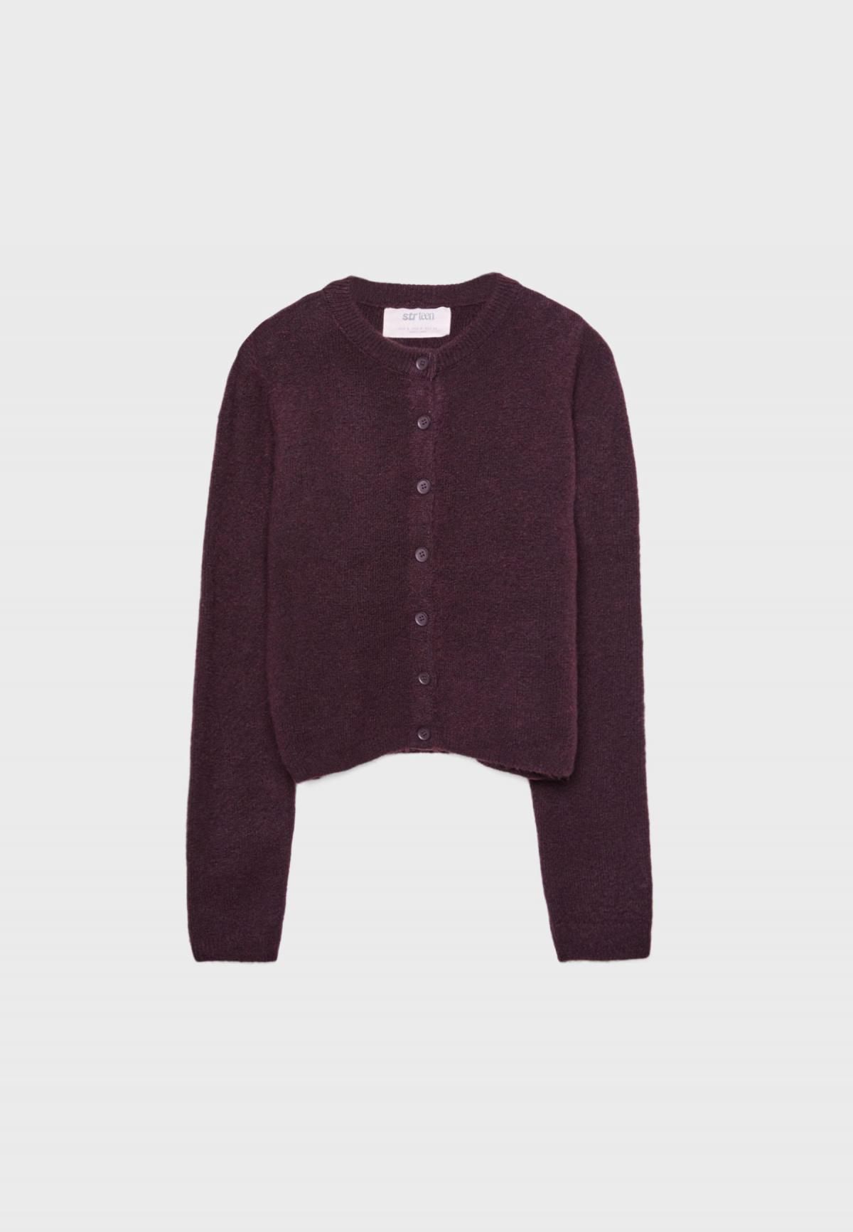 스트라디바리우스 트렌디 니트 라운드넥 버튼업 가디건 8559/876 BURGUNDY - 상품 이미지