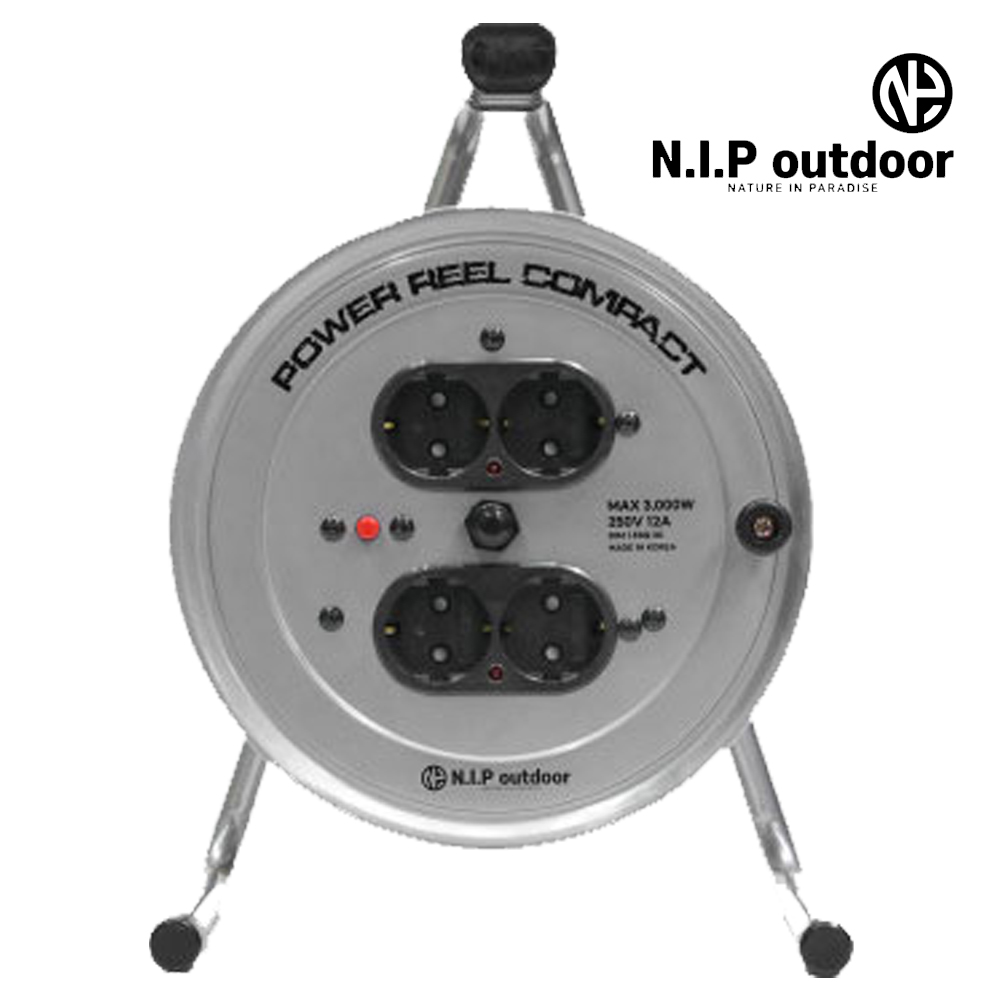 N.I.P 캠핑 릴선 20M 4구 컴팩트 전기 연장 리드선 실버
