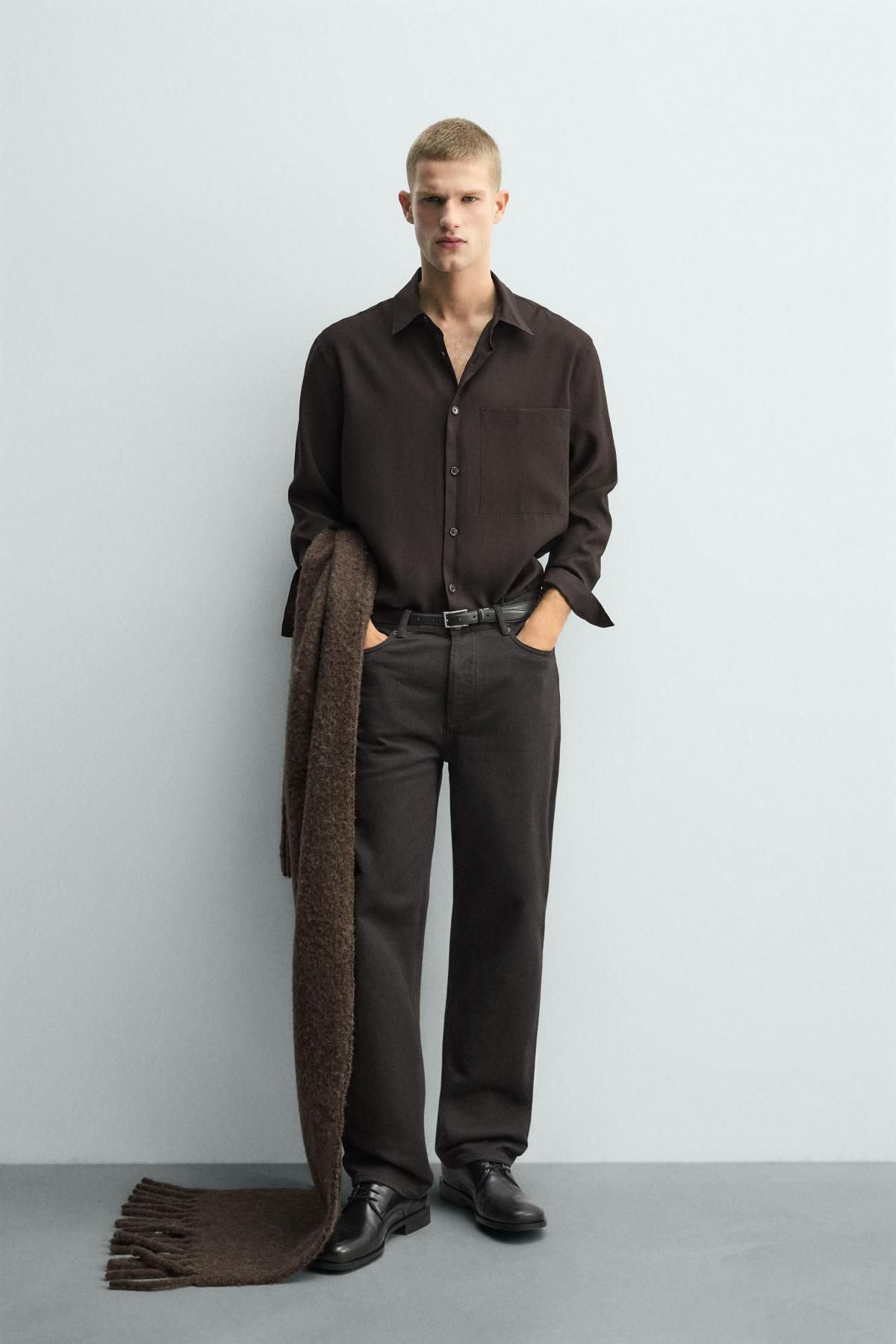 자라 모달 블렌드 긴팔 셔츠 브라운 포켓 4038/519 BROWN - 상세 이미지 2