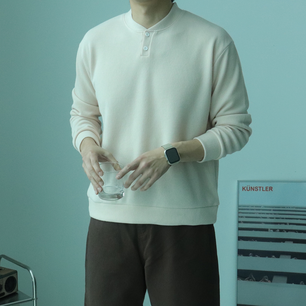 헨리넥 니트 구김없는 오버핏 빅사이즈 정장 남자 니트 맨투맨 - 상세 이미지 2