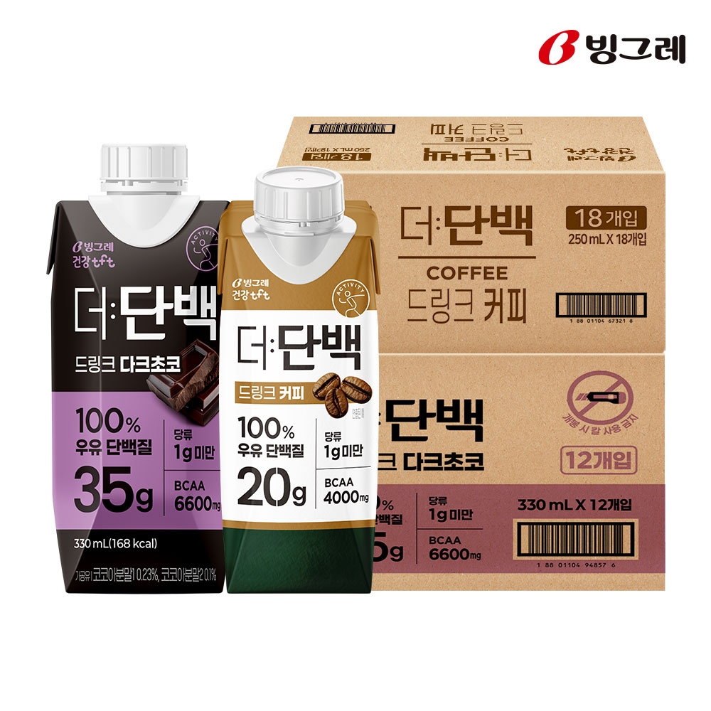 빙그레 더단백 드링크 커피 250ml 18팩 + 다크초코 330ml 12팩 단백질음료 - 상품 이미지