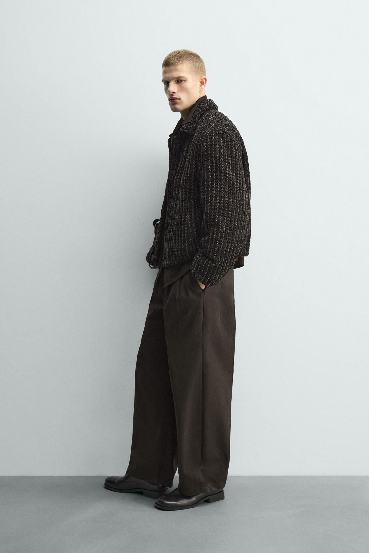 자라 벨루어 체크 텍스처 박시핏 재킷 3833/330 BLACK / BROWN - 상세 이미지 5