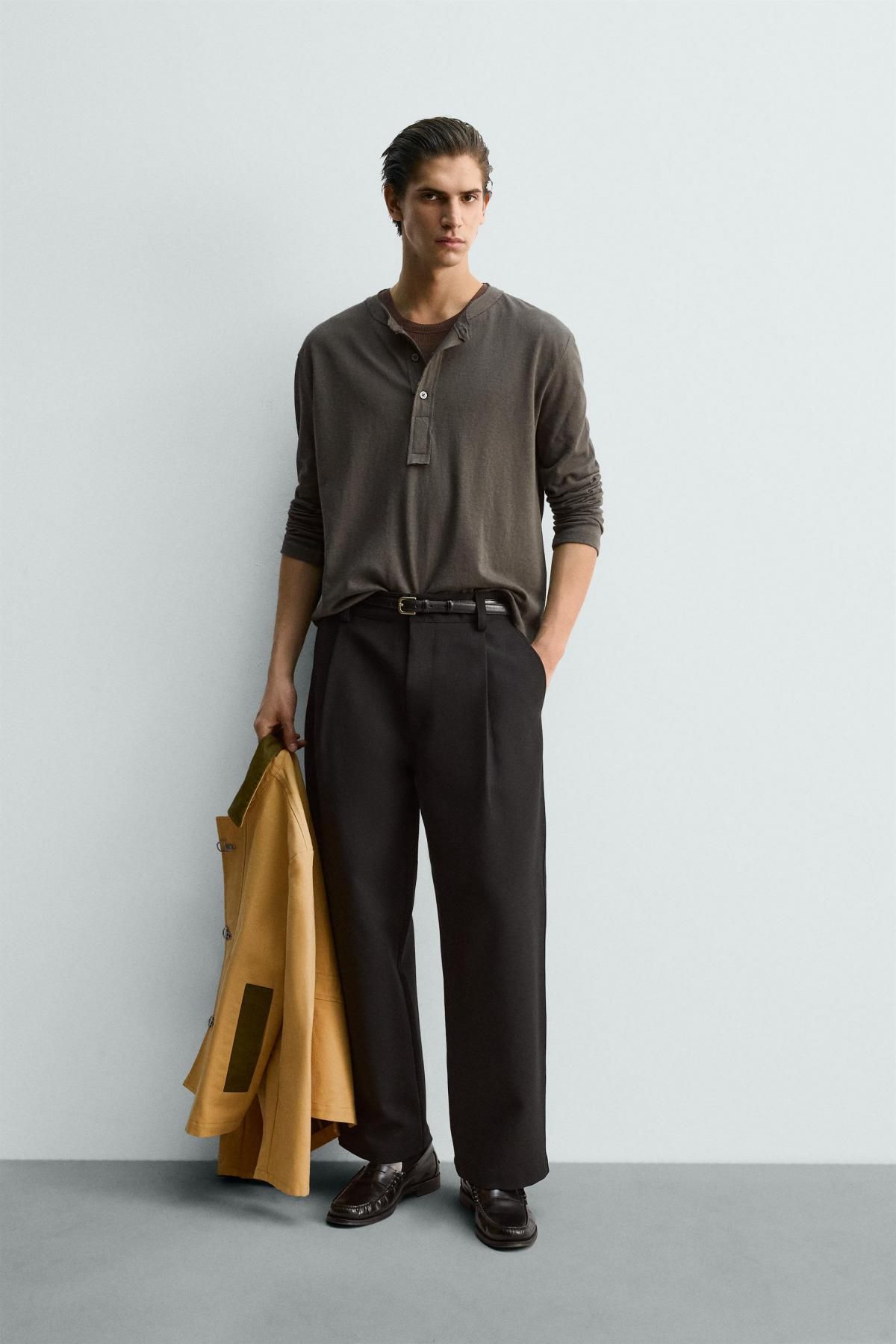 자라 테크니컬 릴랙스핏 헨리넥 긴팔 티셔츠 3992/412 OLIVE GREEN - 상세 이미지 2