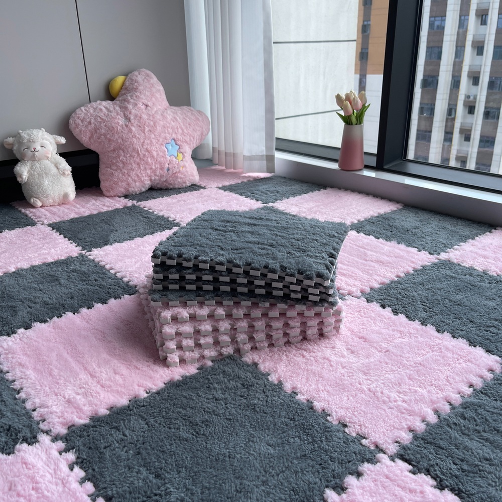 침실 러그 겨울 바닥 매트 퍼즐 따뜻한 부드러운 10개입 핑크+그레이 30x30x1.0cm - 상세 이미지 2