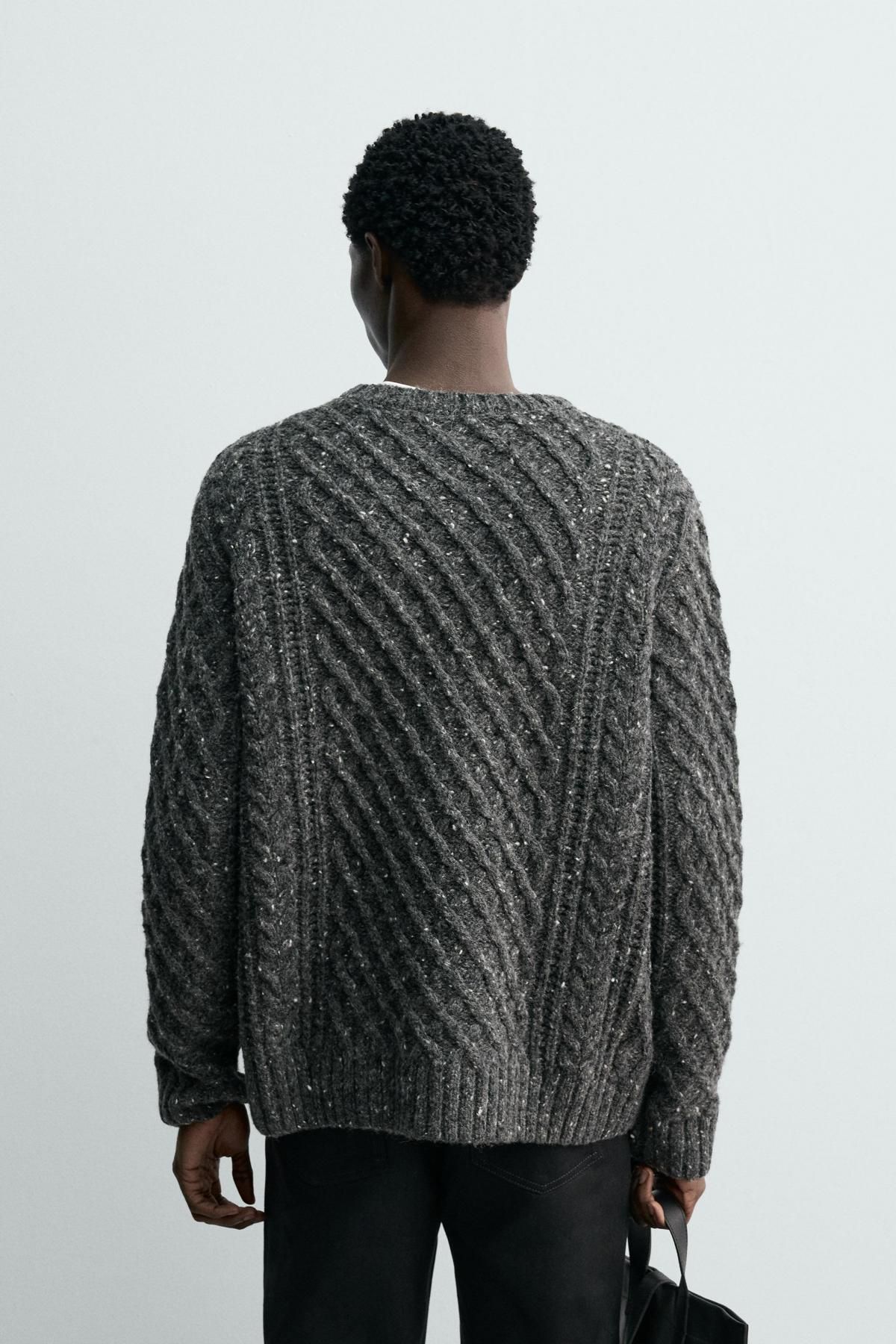 자라 프리미엄 울 케이블 니트 스웨터 2142/319 DARK GREY MARL - 상세 이미지 4