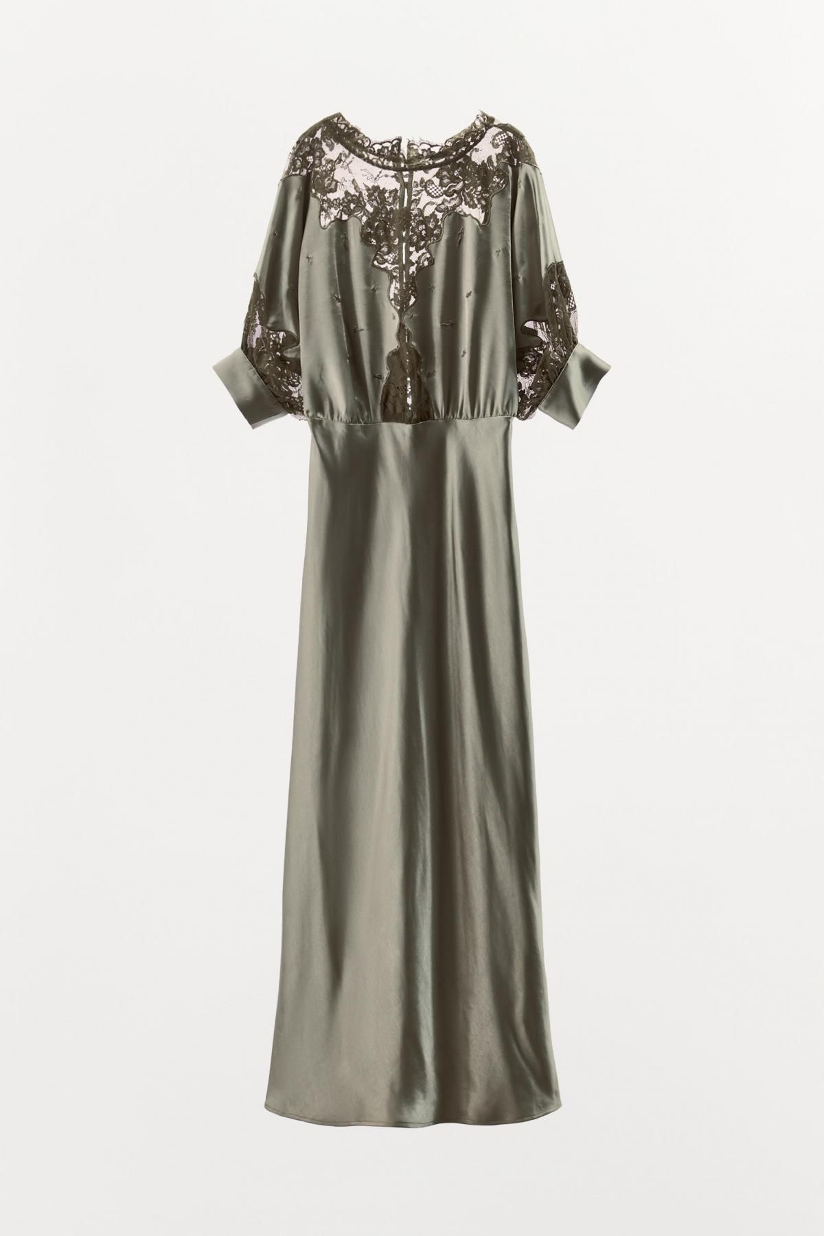 자라 럭셔리 새틴 레이스 미디 원피스 1758/663 GREY GREEN - 메인 이미지