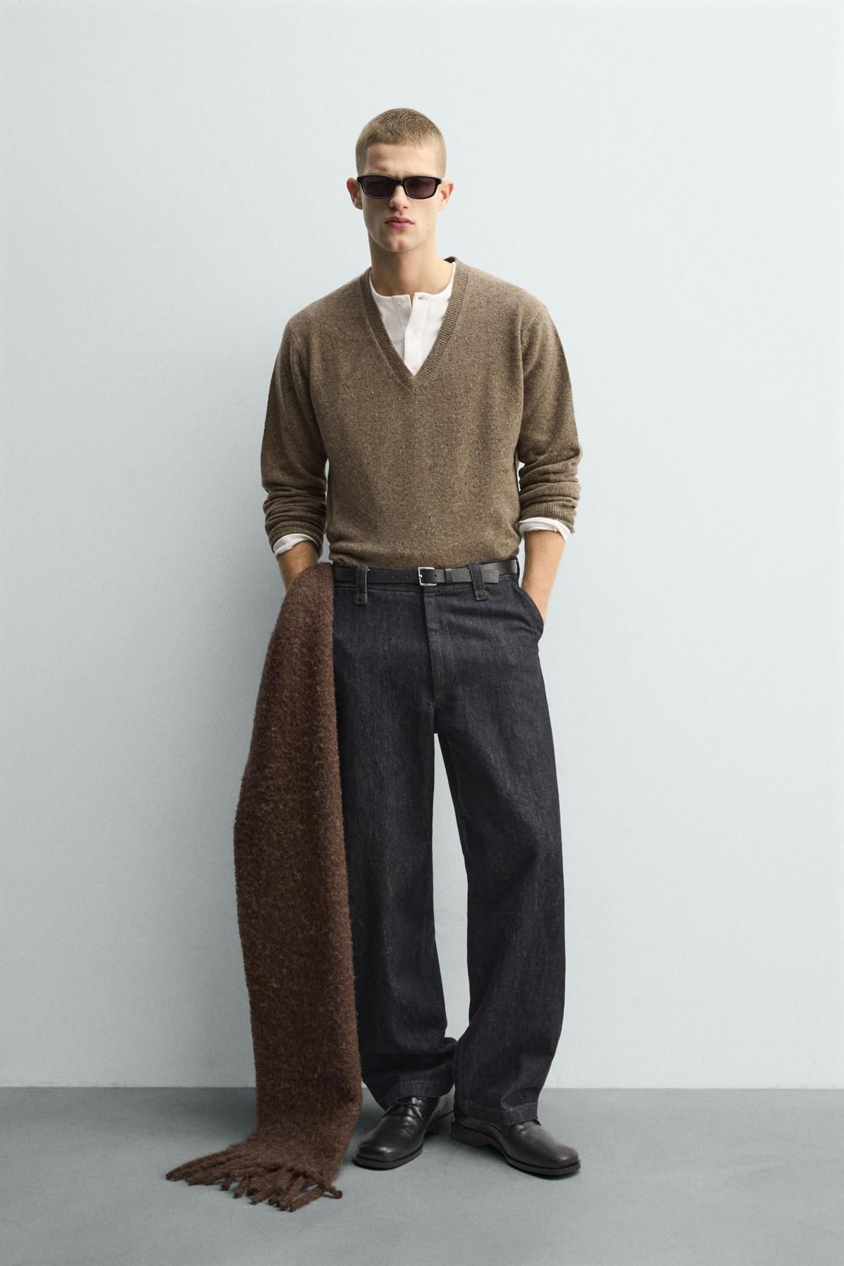 자라 브이넥 울 니트 스웨터 브라운 2893/369 BROWN / TAUPE - 상세 이미지 2
