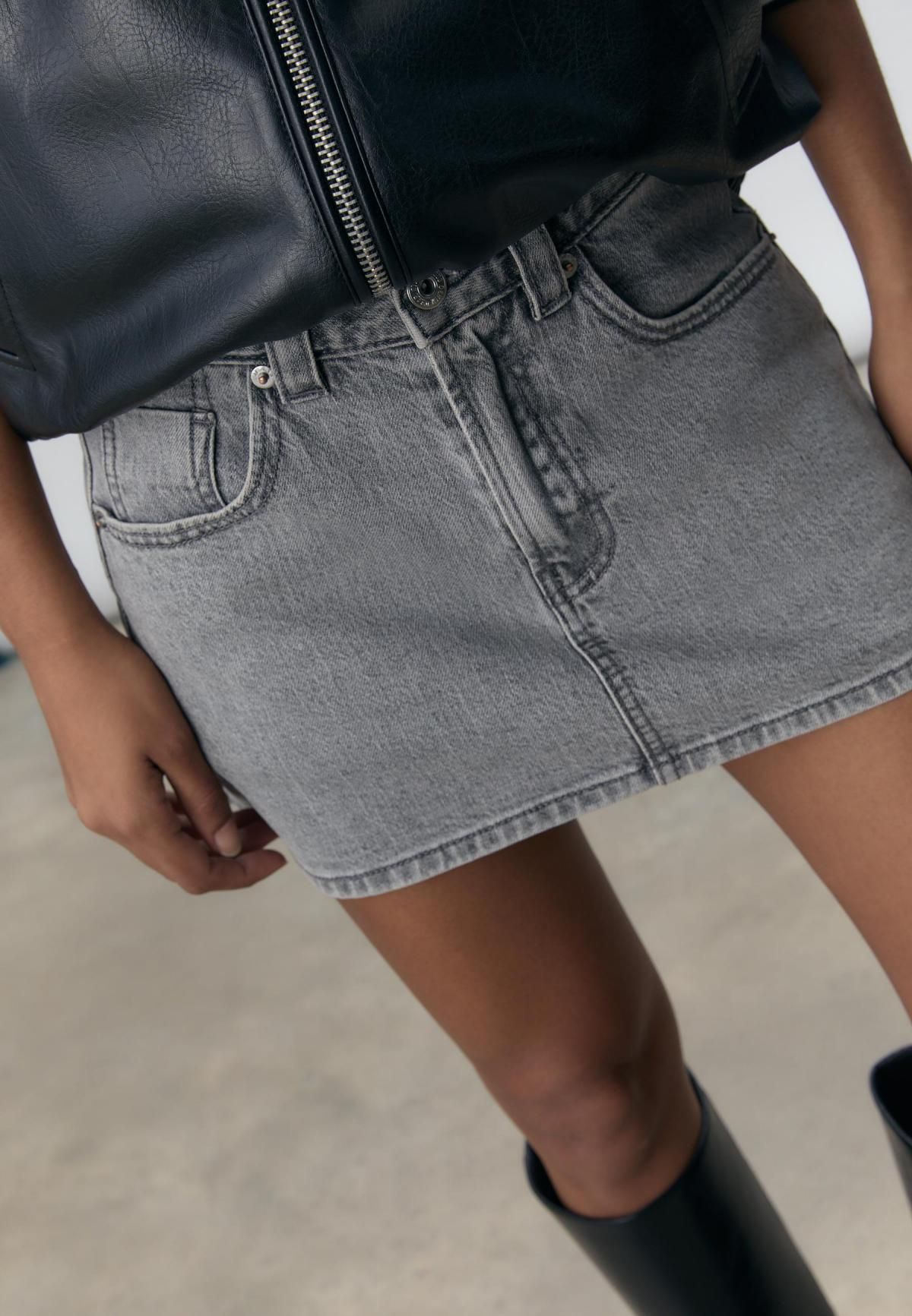 스트라디바리우스 그레이 데님 미니 스커트 팬츠 1283/242 LIGHT GREY DENIM WASH - 상세 이미지 5