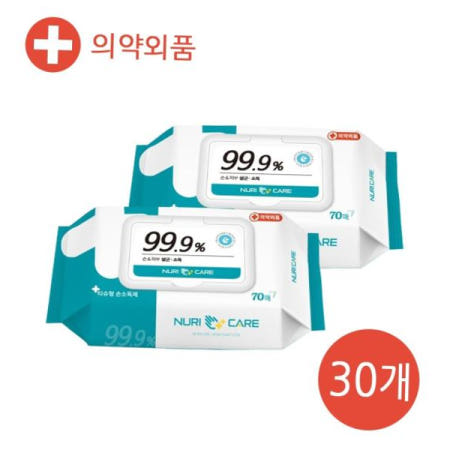 살균티슈 의약외품 누리케어 손소독물티슈 소독티슈 70매 30개
