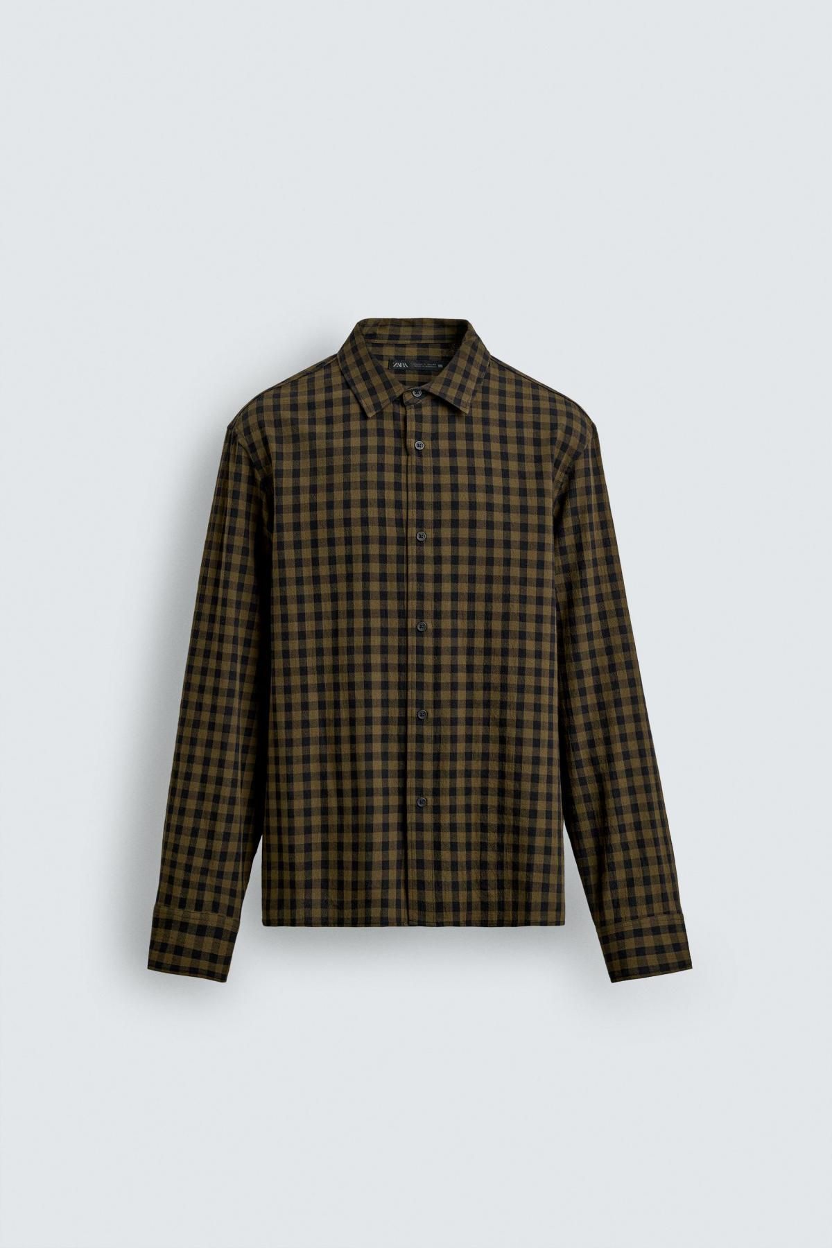 자라 테크니컬 체크 릴랙스핏 긴팔 셔츠 4034/119 DARK BROWN - 상품 이미지