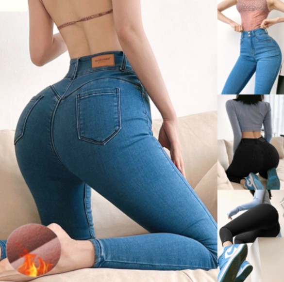 힙업청바지 하이웨스트 사방스판 도톰 데님 간절기 - 상품 이미지