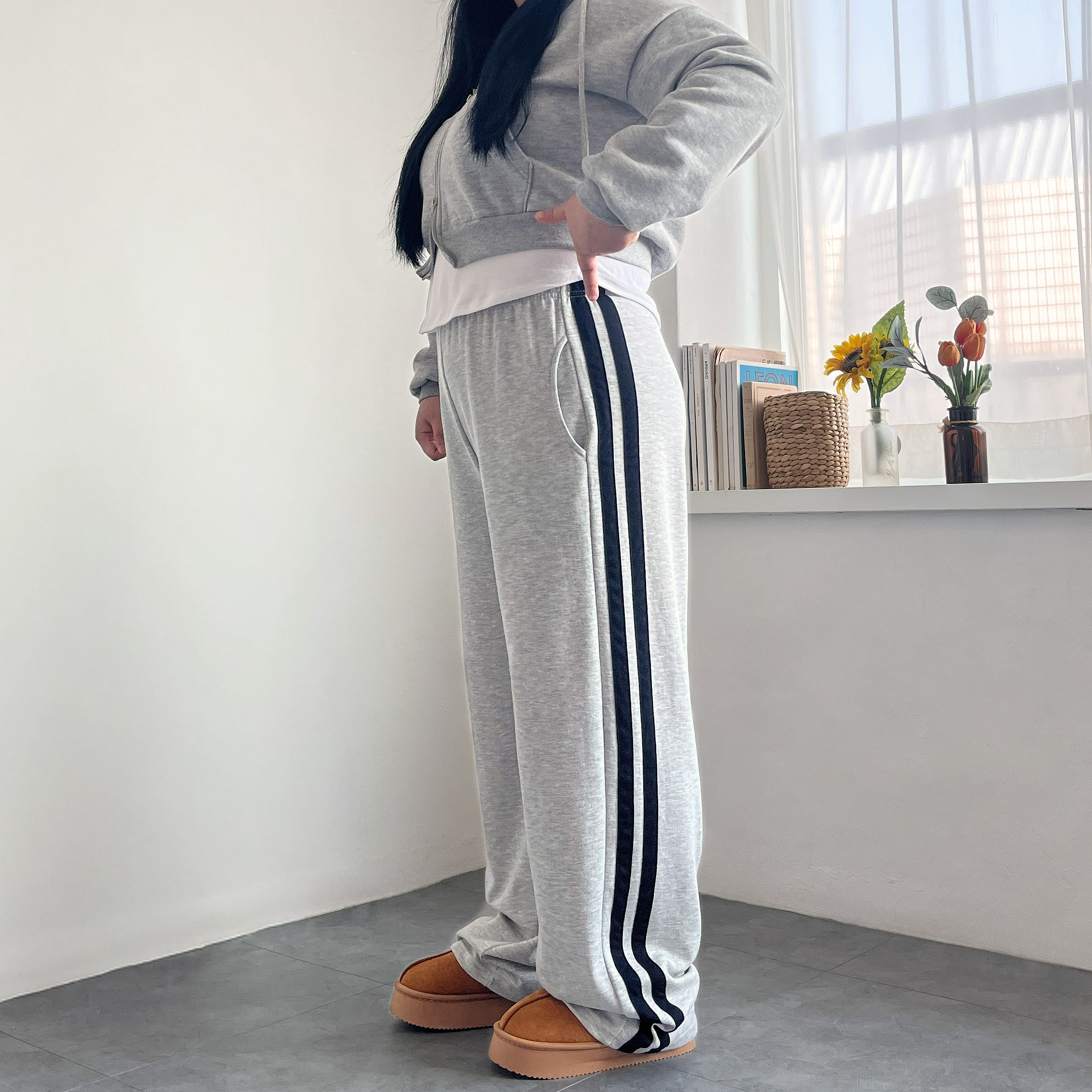 키작녀 와이드팬츠 여성기모바지 - 상세 이미지 4