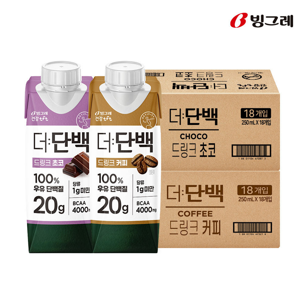 빙그레 더단백 프로틴음료 250ml 초코맛 18팩 + 커피맛 18팩 가격 비교 빙그레 본사직영몰 빙그레 더단백 프로틴음료 250ml 초코맛 18팩 + 커피맛 18팩