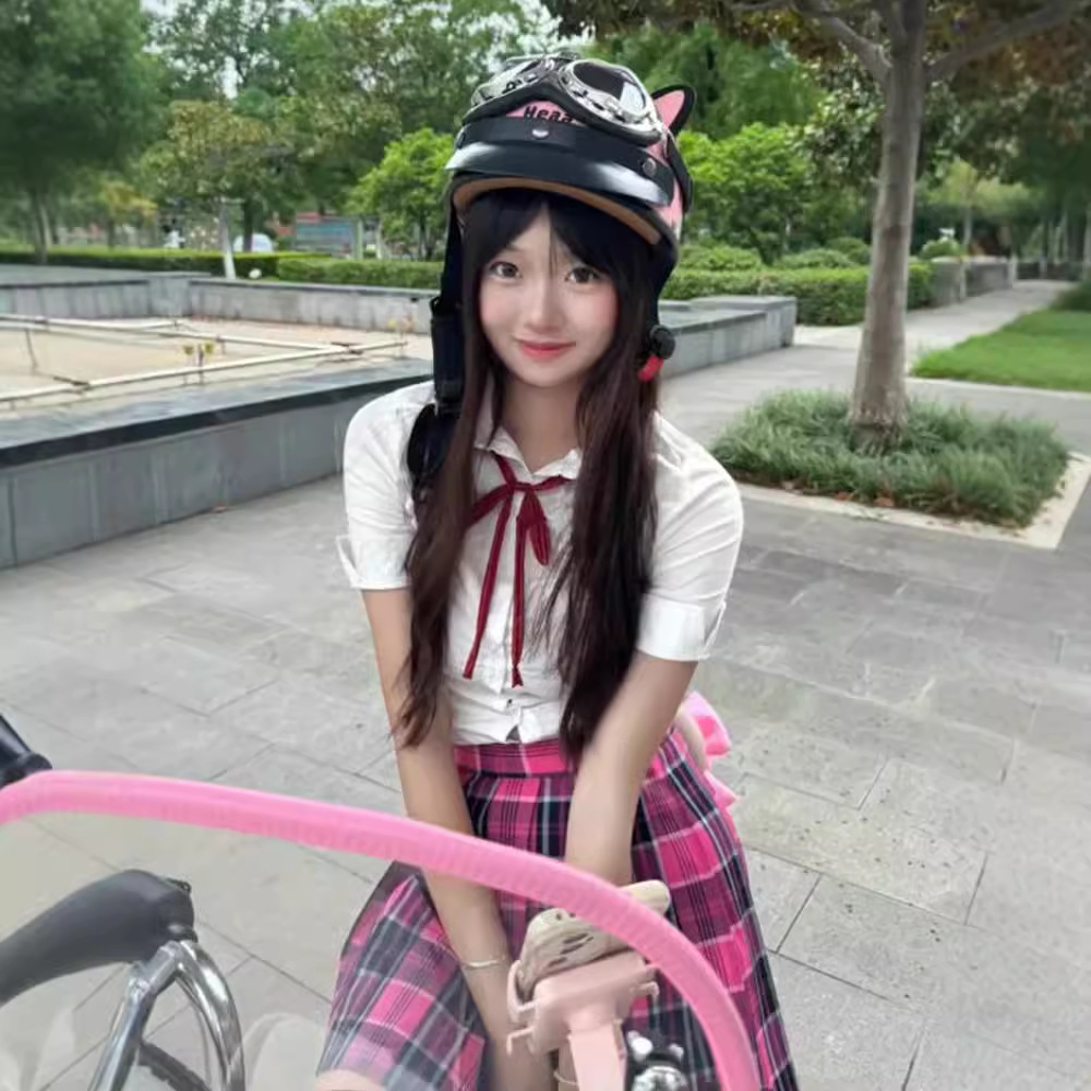 복 코스튬 jk 반팔 셔츠 플리츠 스커트 세트 학원복 스타일 스몰 로즈 36cm XS - 상세 이미지 4