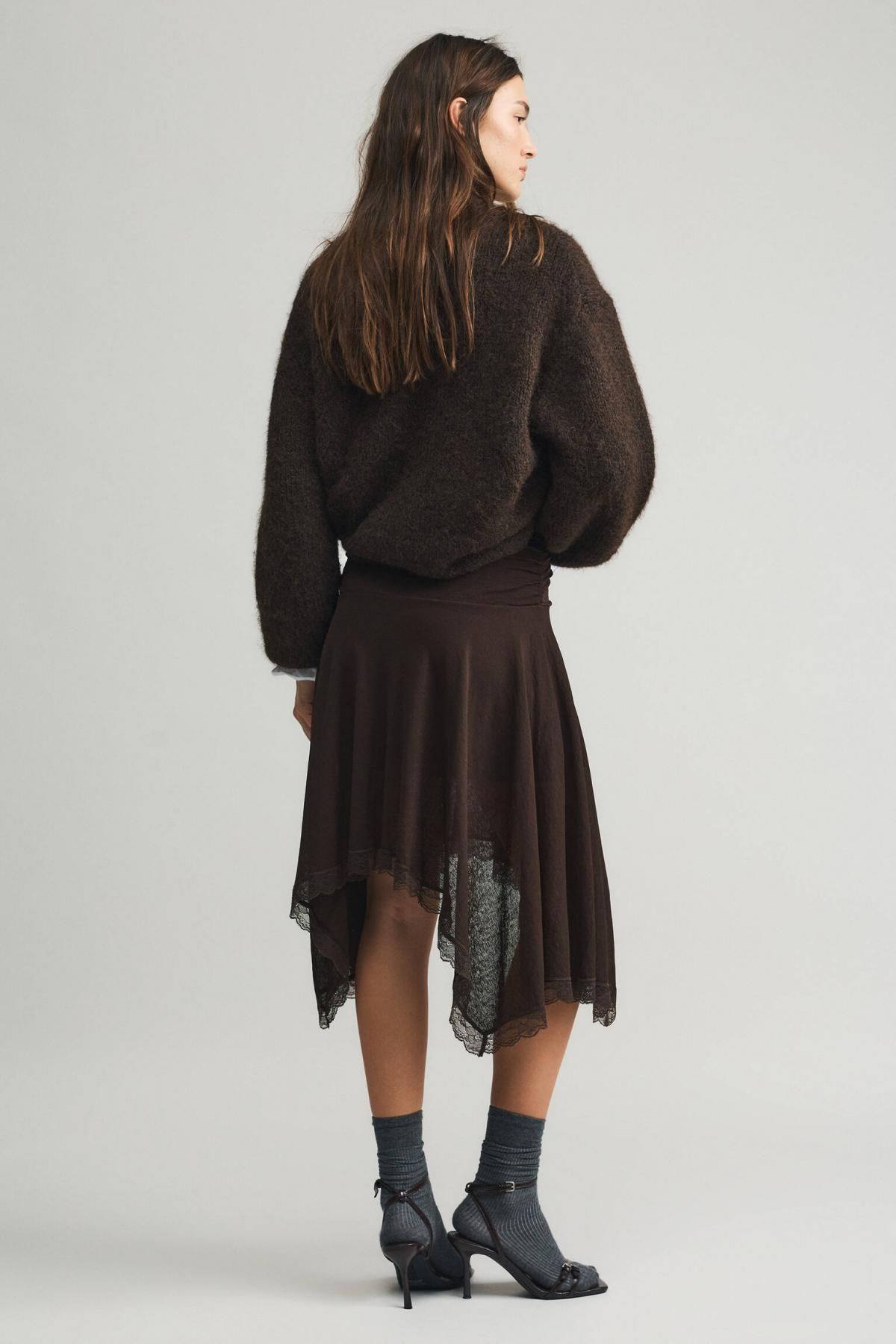 풀앤베어 레이스 언밸런스 미디 스커트 3385/305 BROWN - 상세 이미지 5