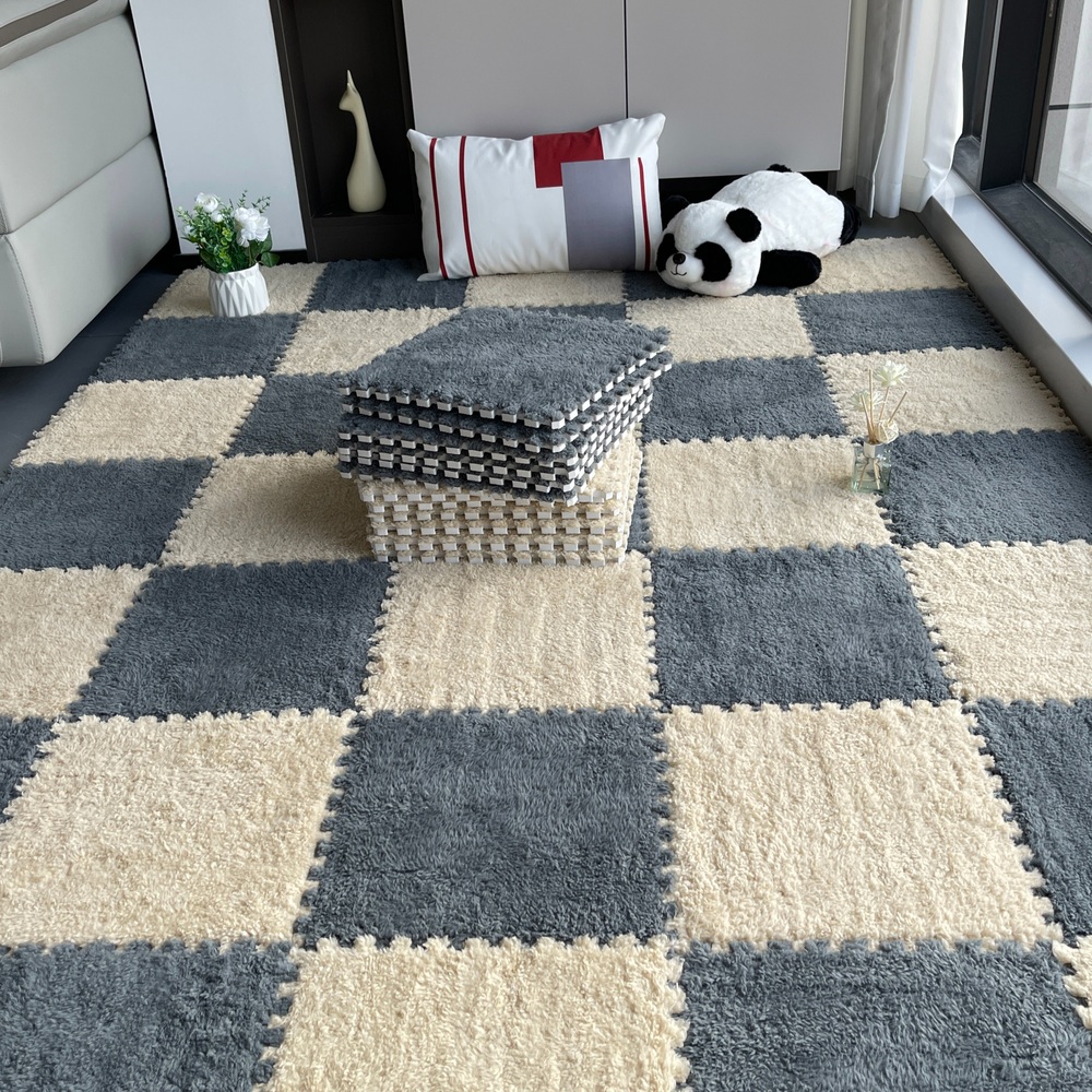 침실 러그 겨울 바닥 매트 퍼즐 따뜻한 부드러운 10개입 핑크+그레이 30x30x1.0cm - 상세 이미지 3